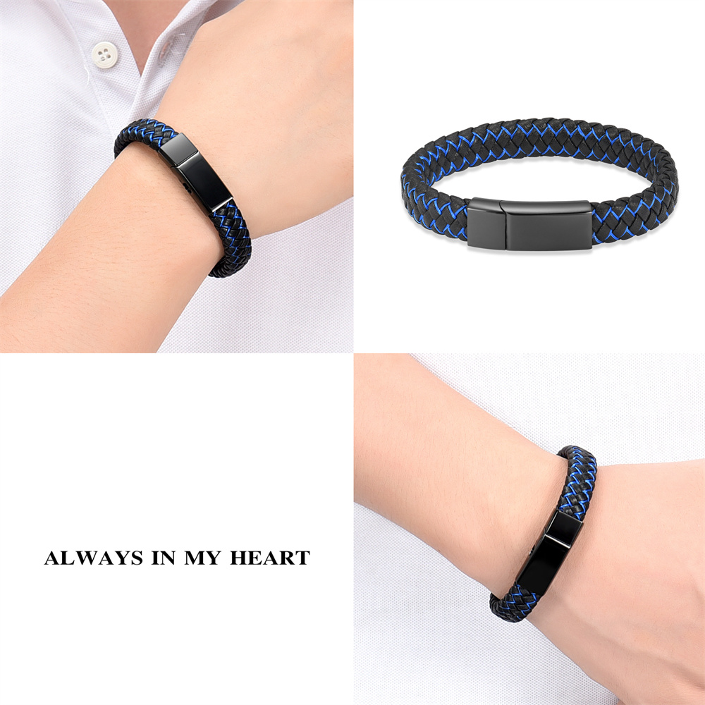 Cremation Urn Bracelet for Ashes Memorial Cuff Bangle Braided Leather Wristband - Picture 22 of 65