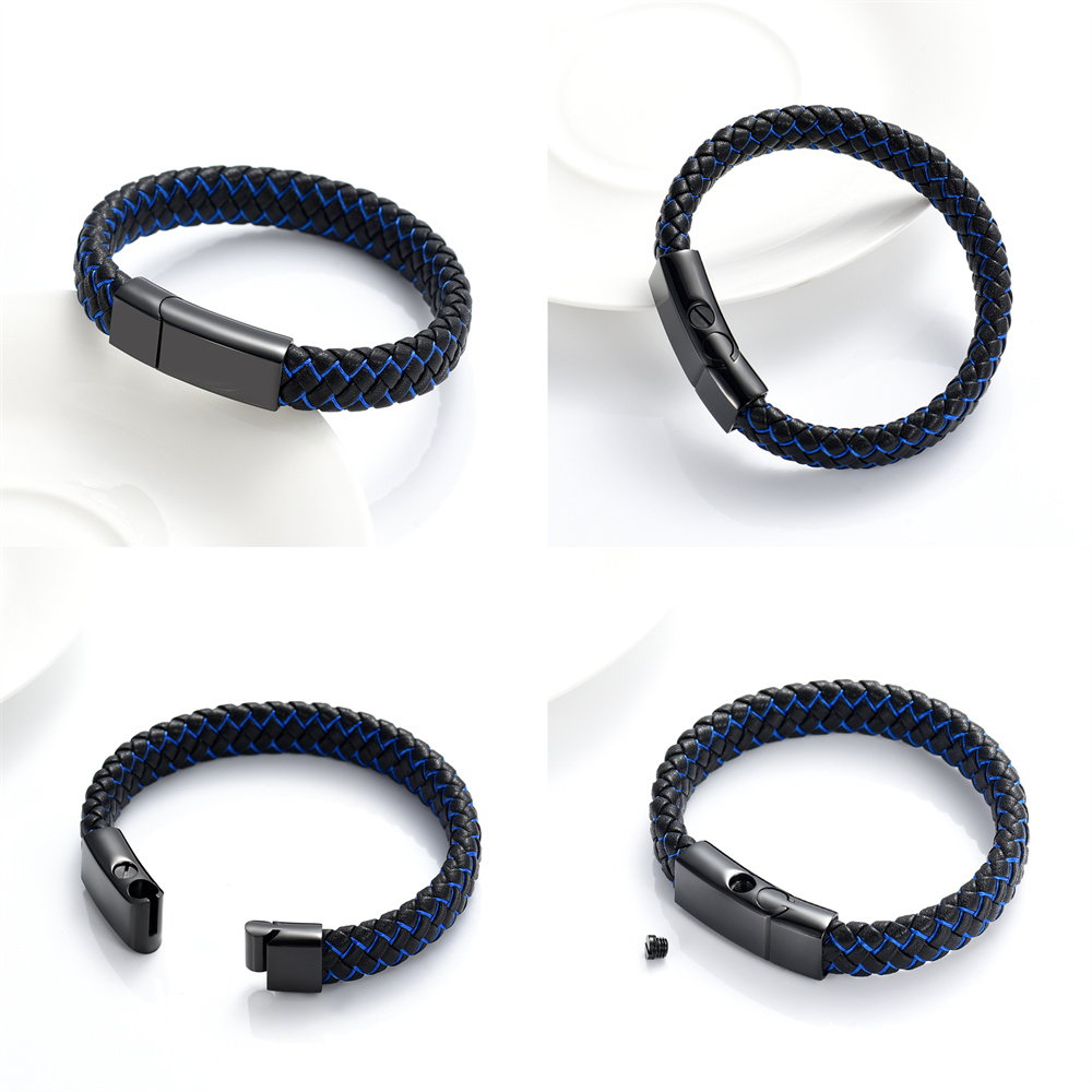 Cremation Urn Bracelet for Ashes Memorial Cuff Bangle Braided Leather Wristband - Picture 24 of 65
