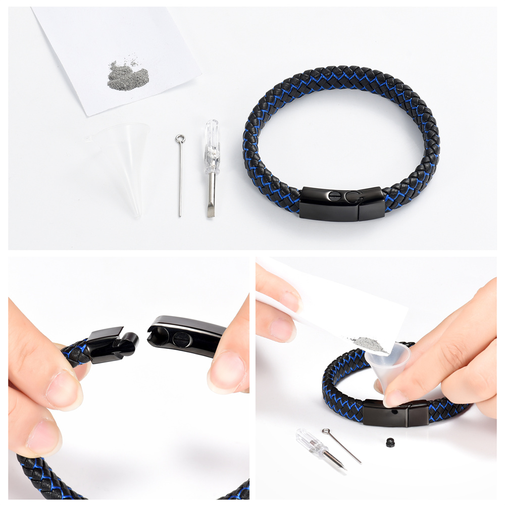 Cremation Urn Bracelet for Ashes Memorial Cuff Bangle Braided Leather Wristband - Picture 26 of 65
