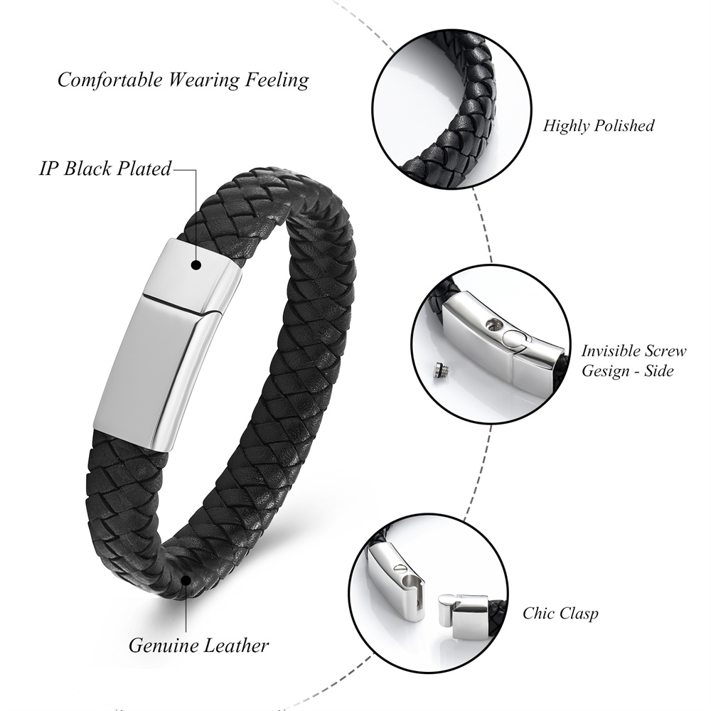 Cremation Urn Bracelet for Ashes Memorial Cuff Bangle Braided Leather Wristband - Picture 29 of 65