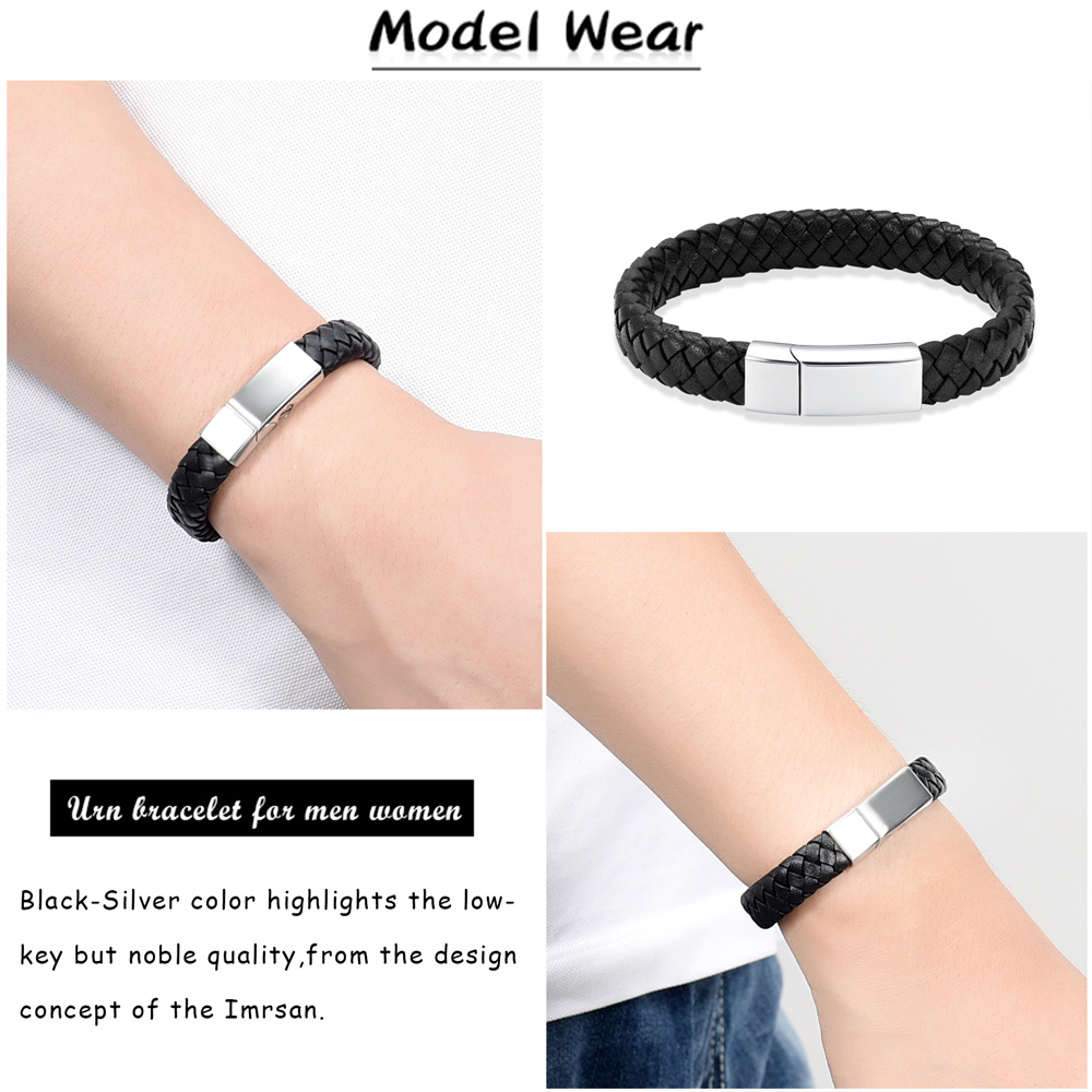 Cremation Urn Bracelet for Ashes Memorial Cuff Bangle Braided Leather Wristband - Picture 30 of 65