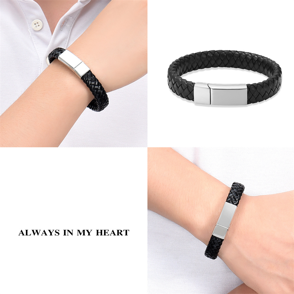 Cremation Urn Bracelet for Ashes Memorial Cuff Bangle Braided Leather Wristband - Picture 31 of 65