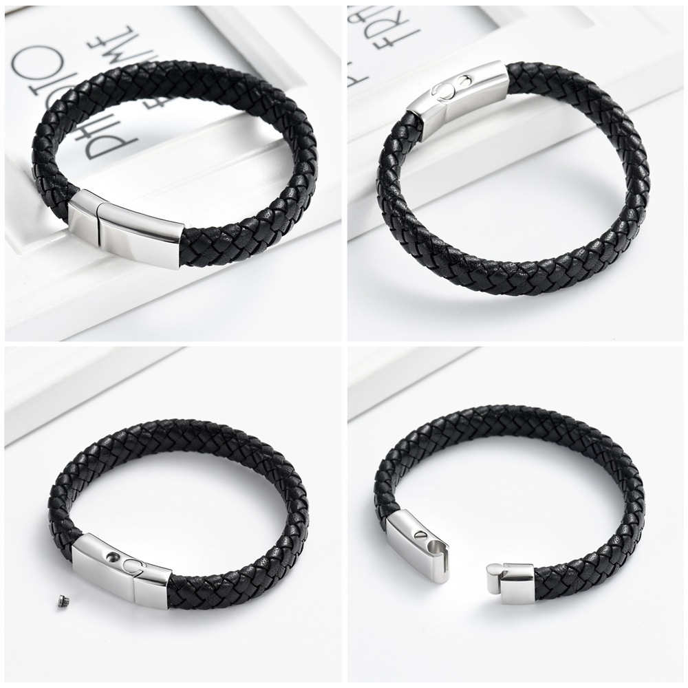 Cremation Urn Bracelet for Ashes Memorial Cuff Bangle Braided Leather Wristband - Picture 32 of 65