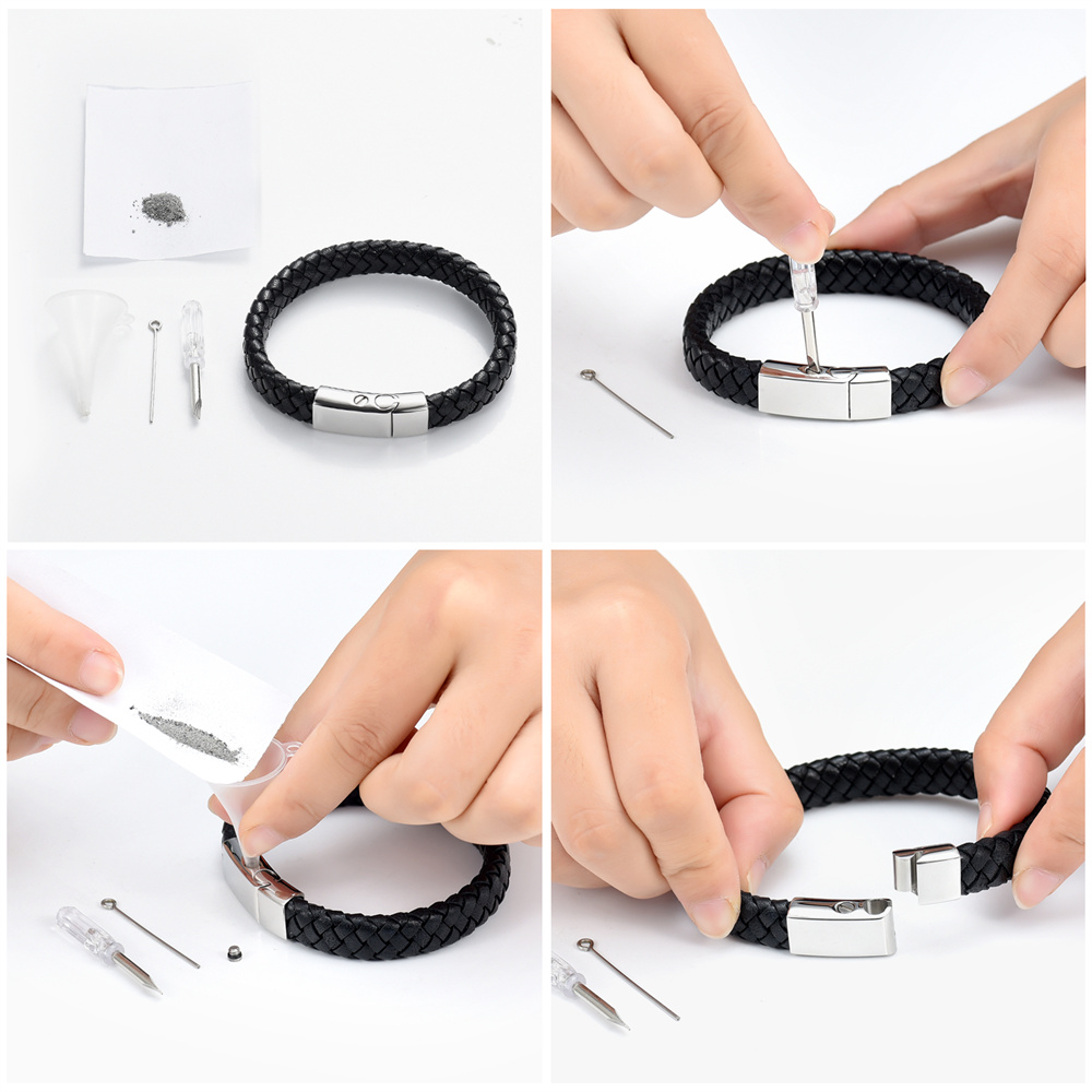 Cremation Urn Bracelet for Ashes Memorial Cuff Bangle Braided Leather Wristband - Picture 36 of 65