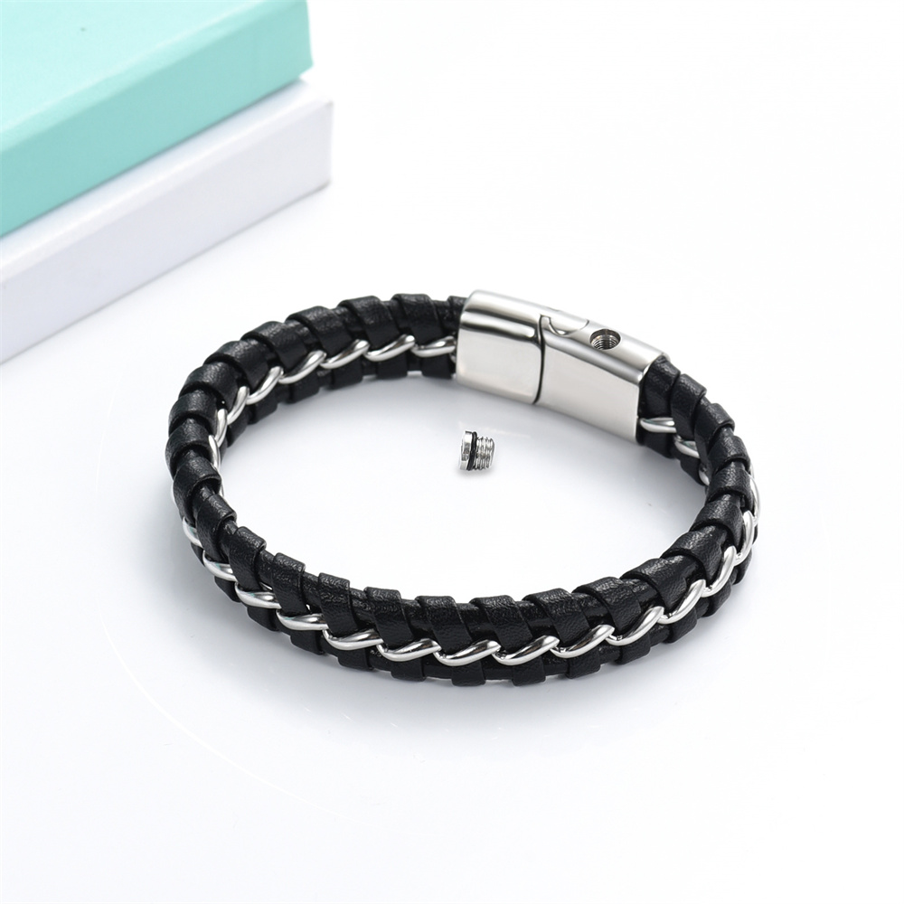 Cremation Urn Bracelet for Ashes Memorial Cuff Bangle Braided Leather Wristband - Picture 40 of 65