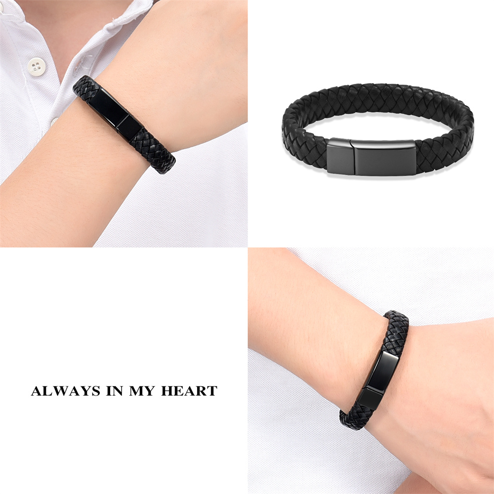 Cremation Urn Bracelet for Ashes Memorial Cuff Bangle Braided Leather Wristband - Picture 46 of 65