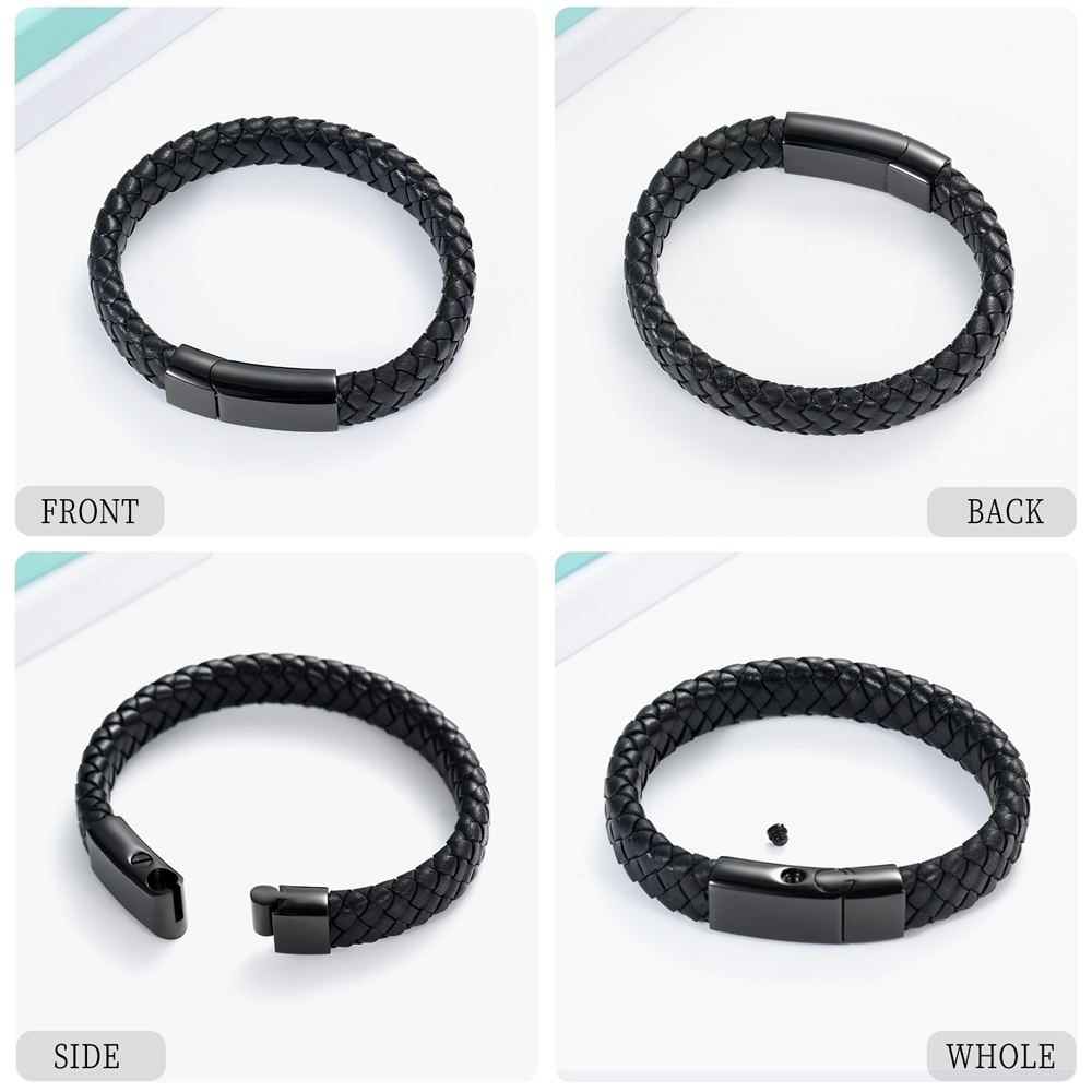 Cremation Urn Bracelet for Ashes Memorial Cuff Bangle Braided Leather Wristband - Picture 49 of 65