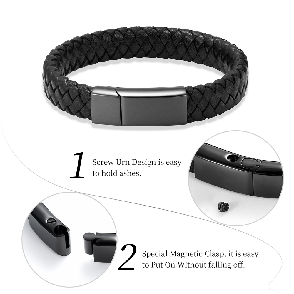 Cremation Urn Bracelet for Ashes Memorial Cuff Bangle Braided Leather Wristband - Picture 50 of 65