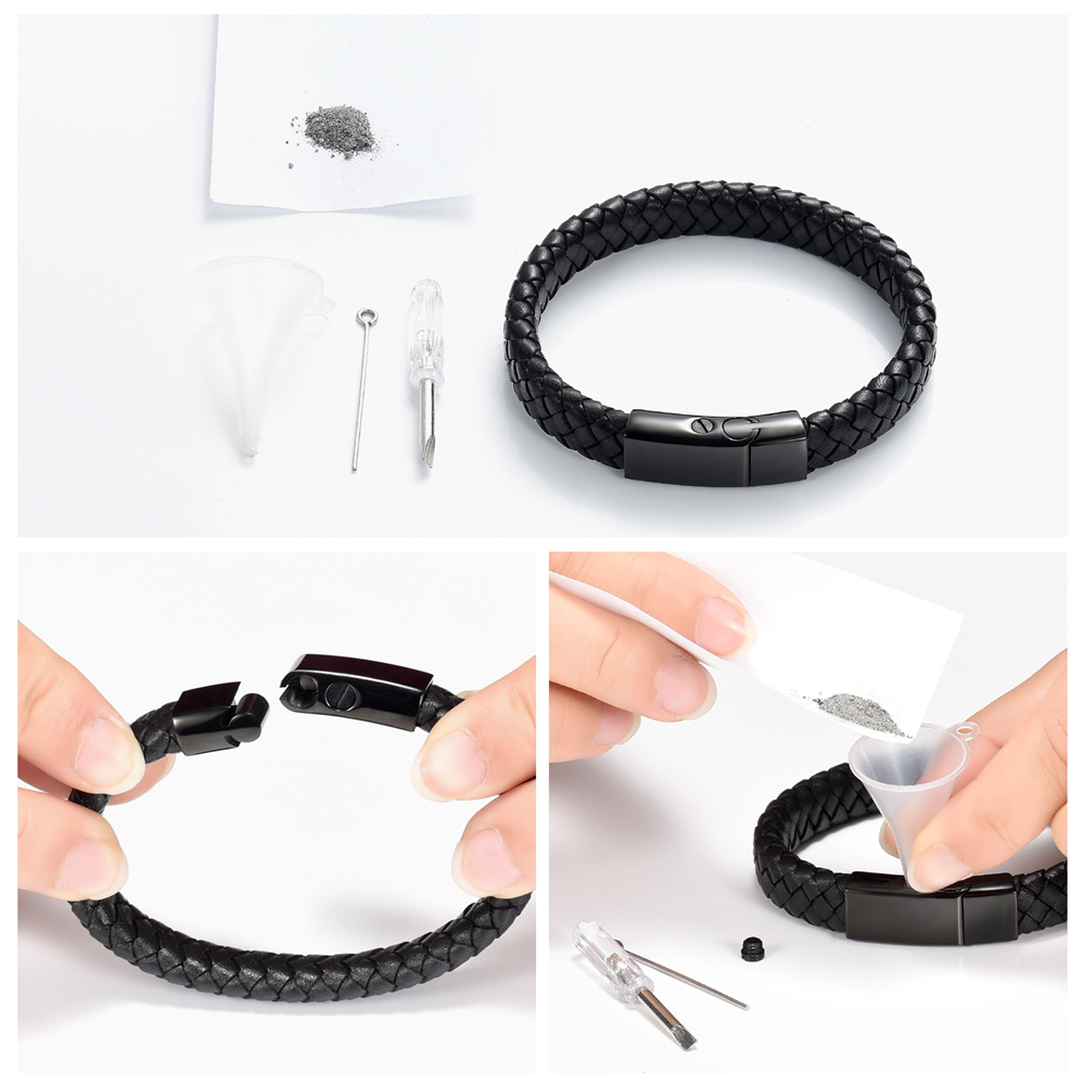 Cremation Urn Bracelet for Ashes Memorial Cuff Bangle Braided Leather Wristband - Picture 51 of 65