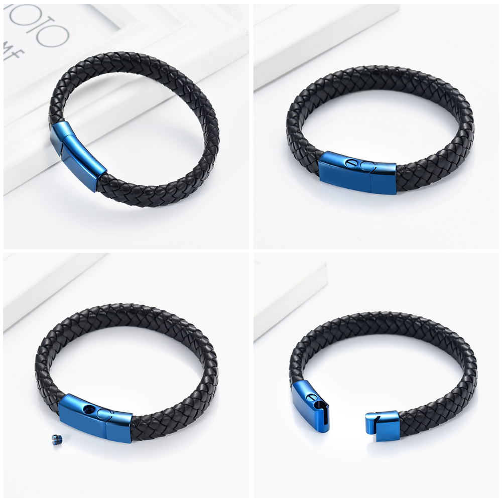 Cremation Urn Bracelet for Ashes Memorial Cuff Bangle Braided Leather Wristband - Picture 61 of 65