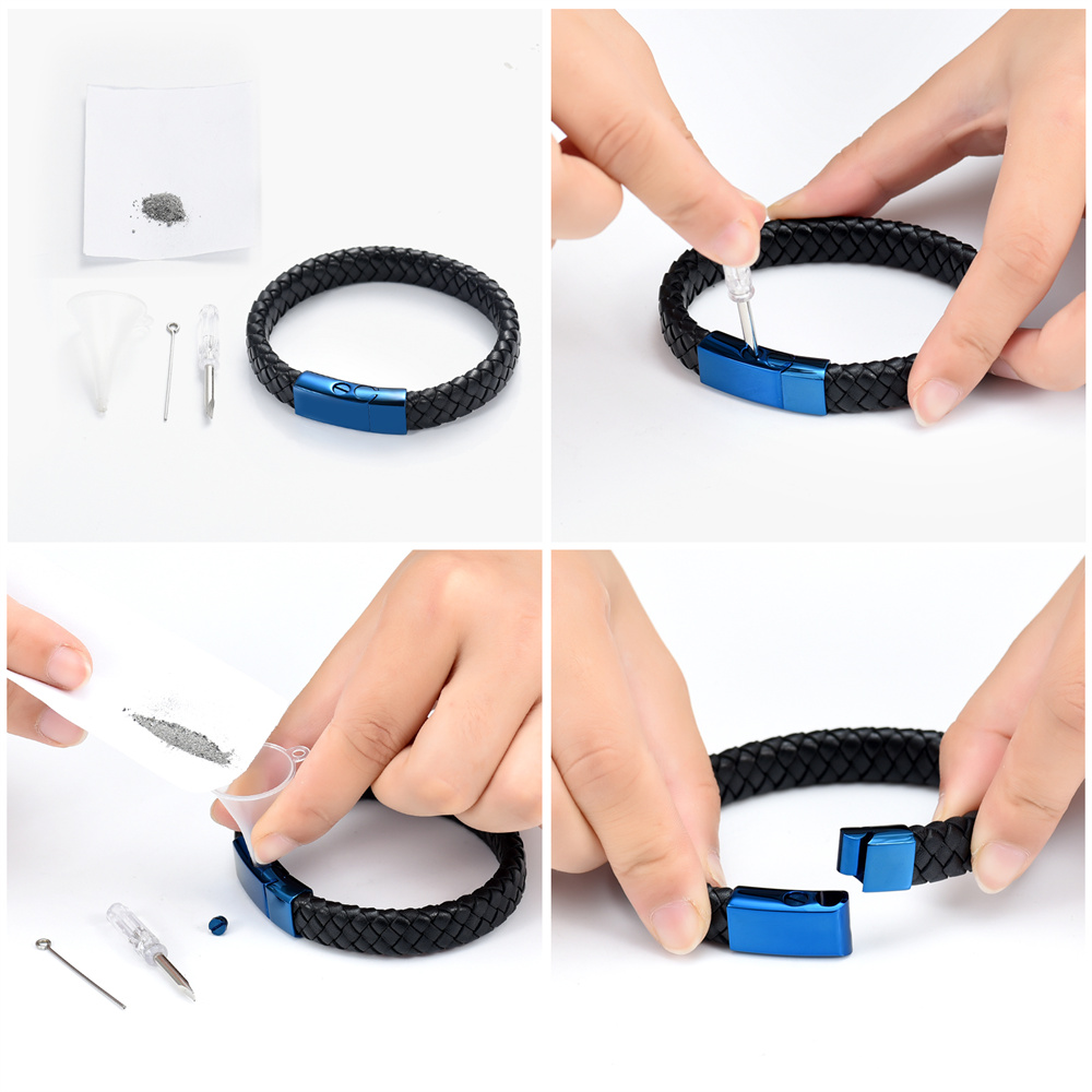 Cremation Urn Bracelet for Ashes Memorial Cuff Bangle Braided Leather Wristband - Picture 62 of 65