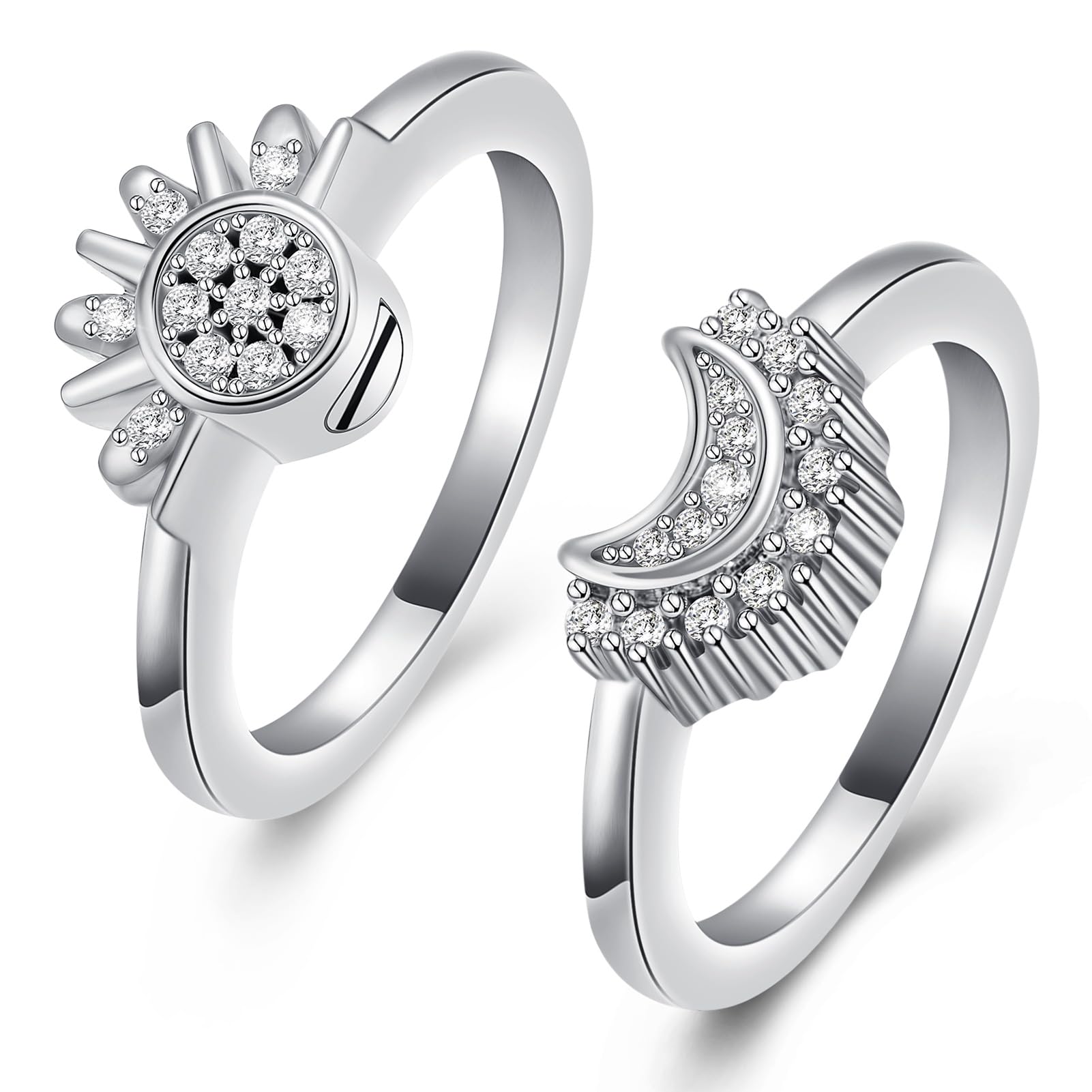 Cremation Jewelry for Ashes Urn Rings - Celestial Sun and Moon Ash Urn Ring Set - Picture 12 of 71