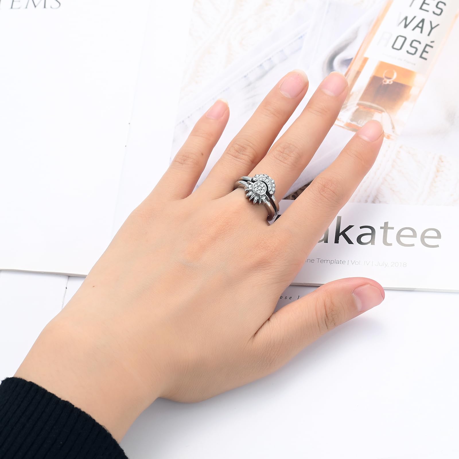 Cremation Jewelry for Ashes Urn Rings - Celestial Sun and Moon Ash Urn Ring Set - Picture 17 of 71