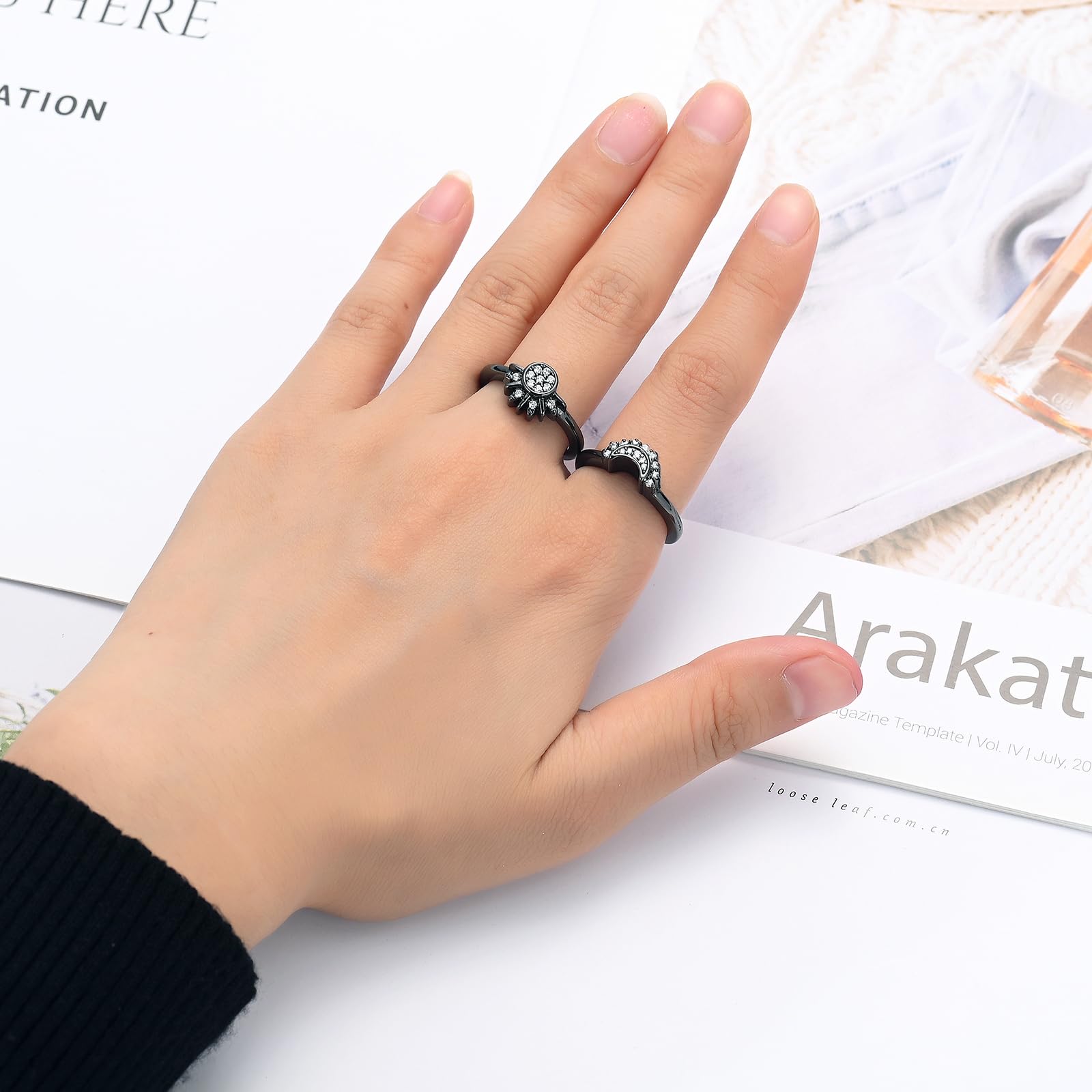 Cremation Jewelry for Ashes Urn Rings - Celestial Sun and Moon Ash Urn Ring Set - Picture 25 of 71