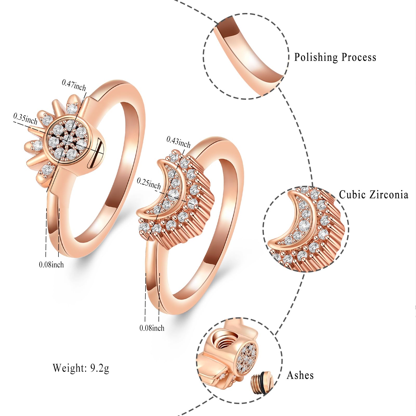 Cremation Jewelry for Ashes Urn Rings - Celestial Sun and Moon Ash Urn Ring Set - Picture 34 of 71