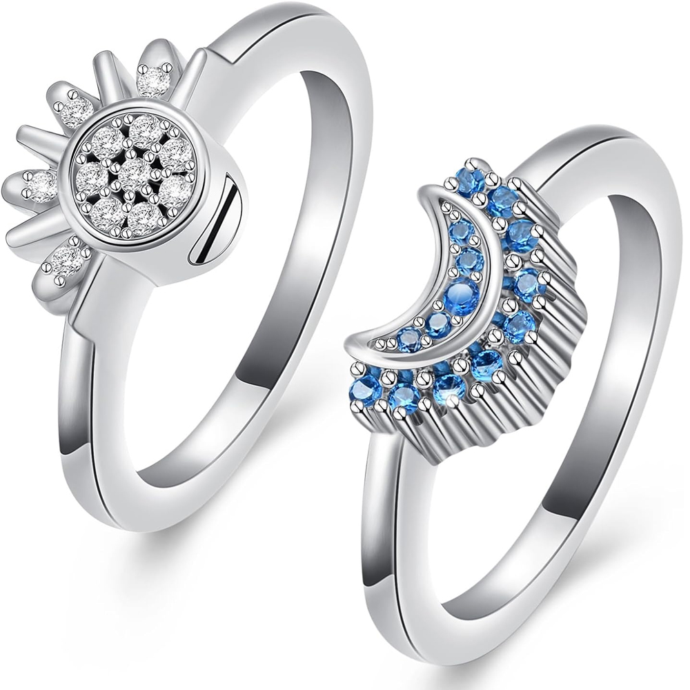 Cremation Jewelry for Ashes Urn Rings - Celestial Sun and Moon Ash Urn Ring Set - Picture 40 of 71