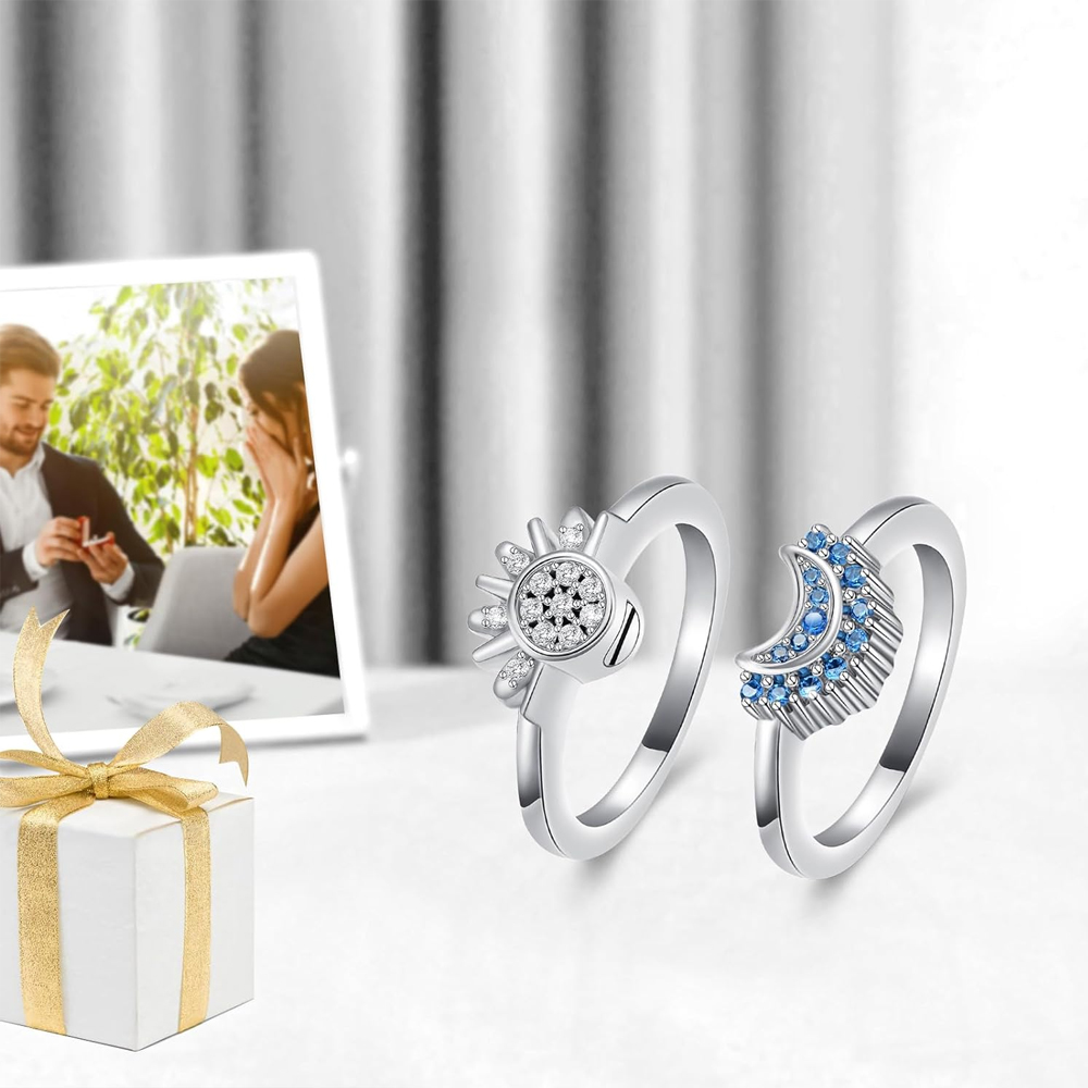 Cremation Jewelry for Ashes Urn Rings - Celestial Sun and Moon Ash Urn Ring Set - Picture 42 of 71