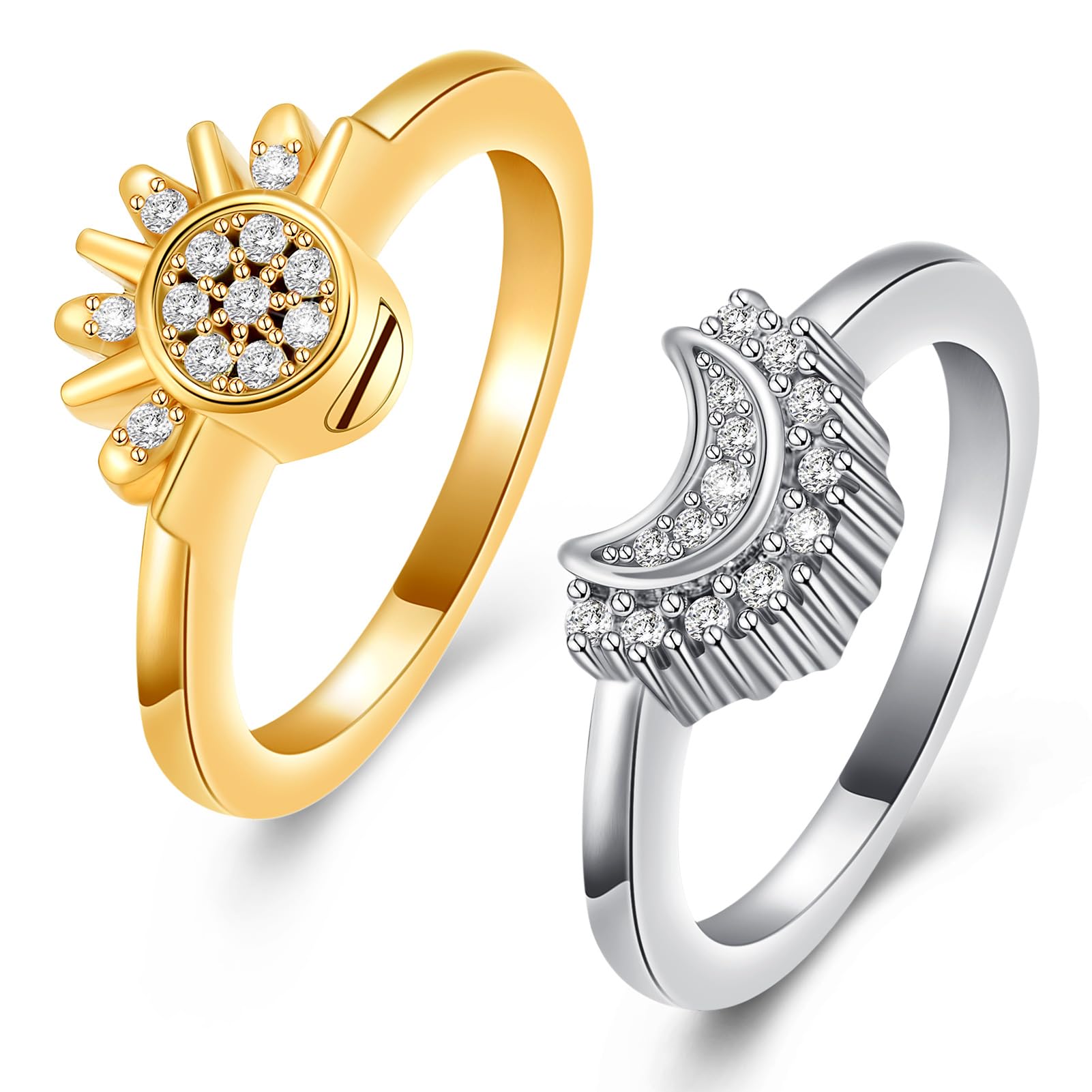 Cremation Jewelry for Ashes Urn Rings - Celestial Sun and Moon Ash Urn Ring Set - Picture 47 of 71