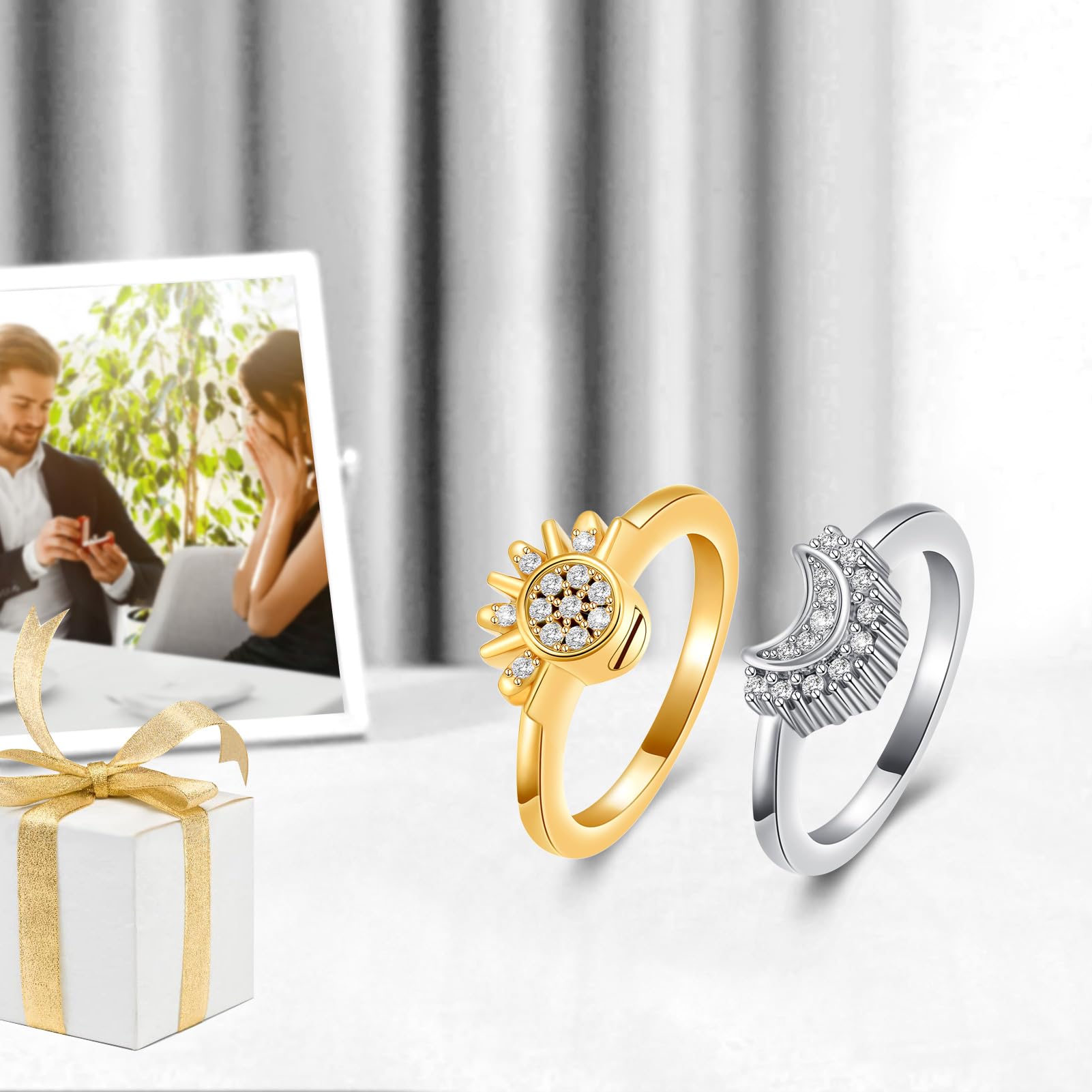 Cremation Jewelry for Ashes Urn Rings - Celestial Sun and Moon Ash Urn Ring Set - Picture 53 of 71