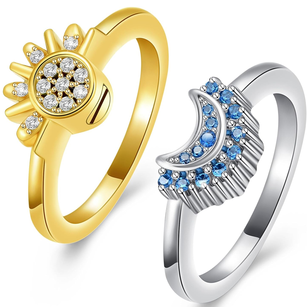 Cremation Jewelry for Ashes Urn Rings - Celestial Sun and Moon Ash Urn Ring Set - Picture 54 of 71