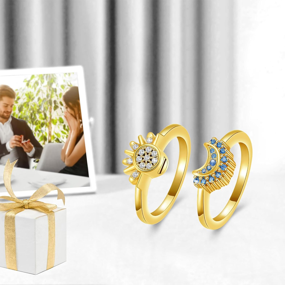 Cremation Jewelry for Ashes Urn Rings - Celestial Sun and Moon Ash Urn Ring Set - Picture 63 of 71