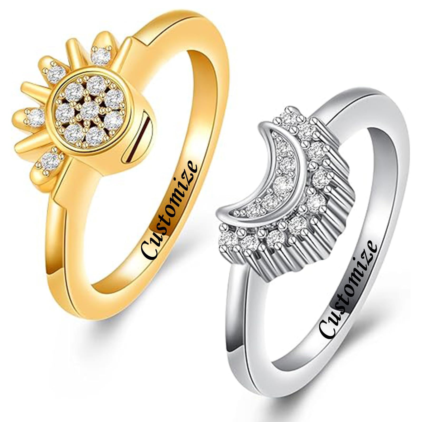 Cremation Jewelry for Ashes Urn Rings - Celestial Sun and Moon Ash Urn Ring Set - Picture 67 of 71