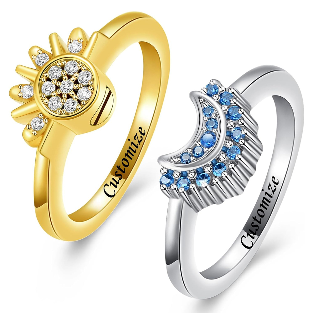 Cremation Jewelry for Ashes Urn Rings - Celestial Sun and Moon Ash Urn Ring Set - Picture 68 of 71