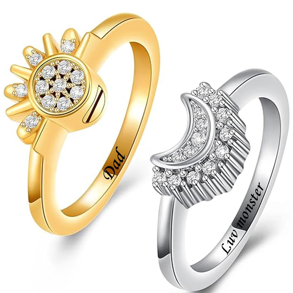 Cremation Jewelry for Ashes Urn Rings - Celestial Sun and Moon Ash Urn Ring Set - Picture 69 of 71