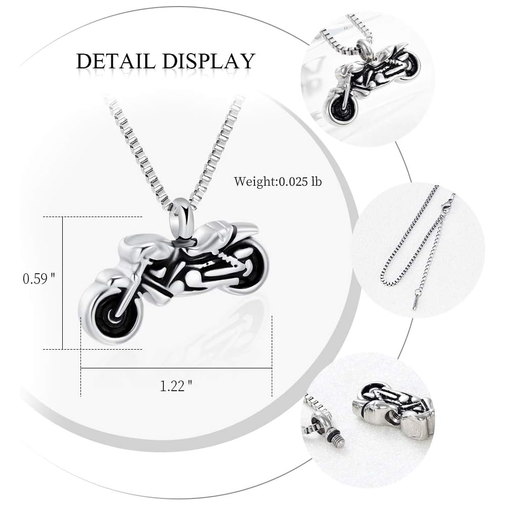 Motorcycle Urn Necklace Cremation Jewelry for Ashes Motorbike Memorial Necklace - Picture 13 of 28
