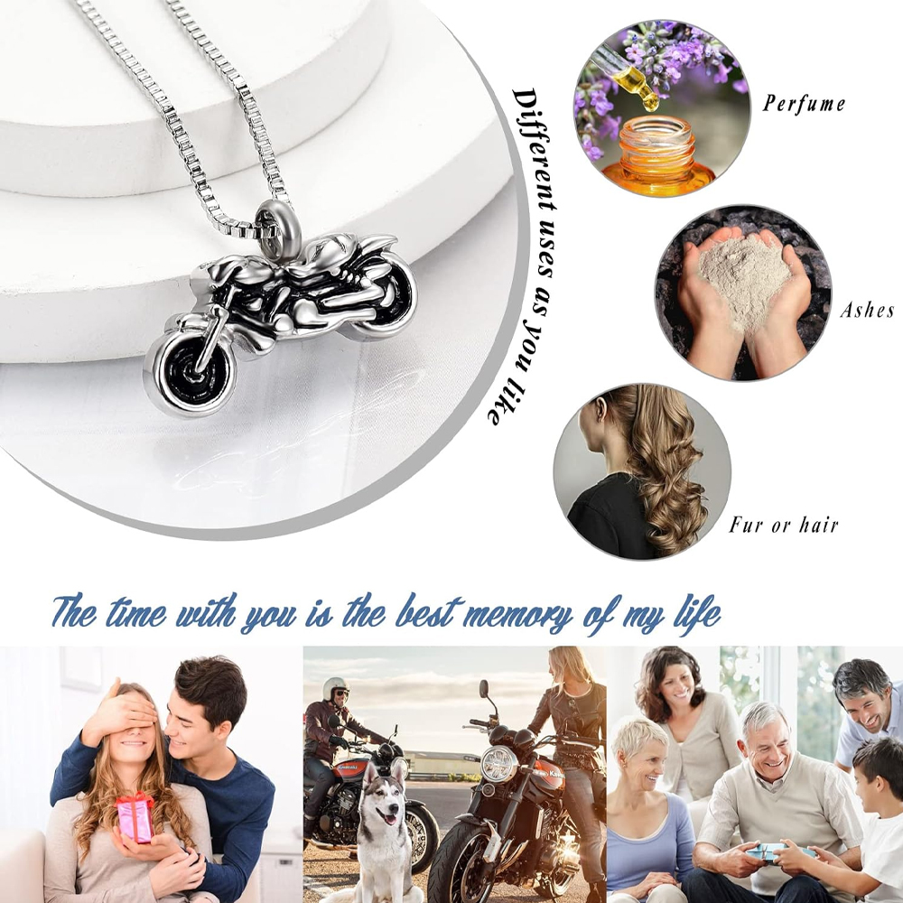 Motorcycle Urn Necklace Cremation Jewelry for Ashes Motorbike Memorial Necklace - Picture 14 of 28