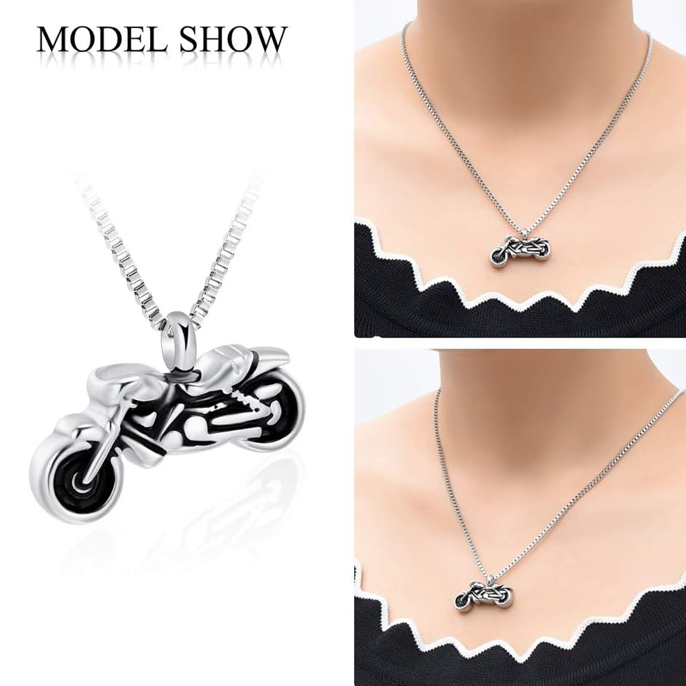 Motorcycle Urn Necklace Cremation Jewelry for Ashes Motorbike Memorial Necklace - Picture 15 of 28