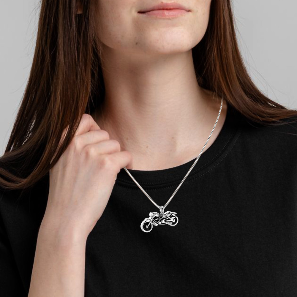 Motorcycle Urn Necklace Cremation Jewelry for Ashes Motorbike Memorial Necklace - Picture 17 of 28