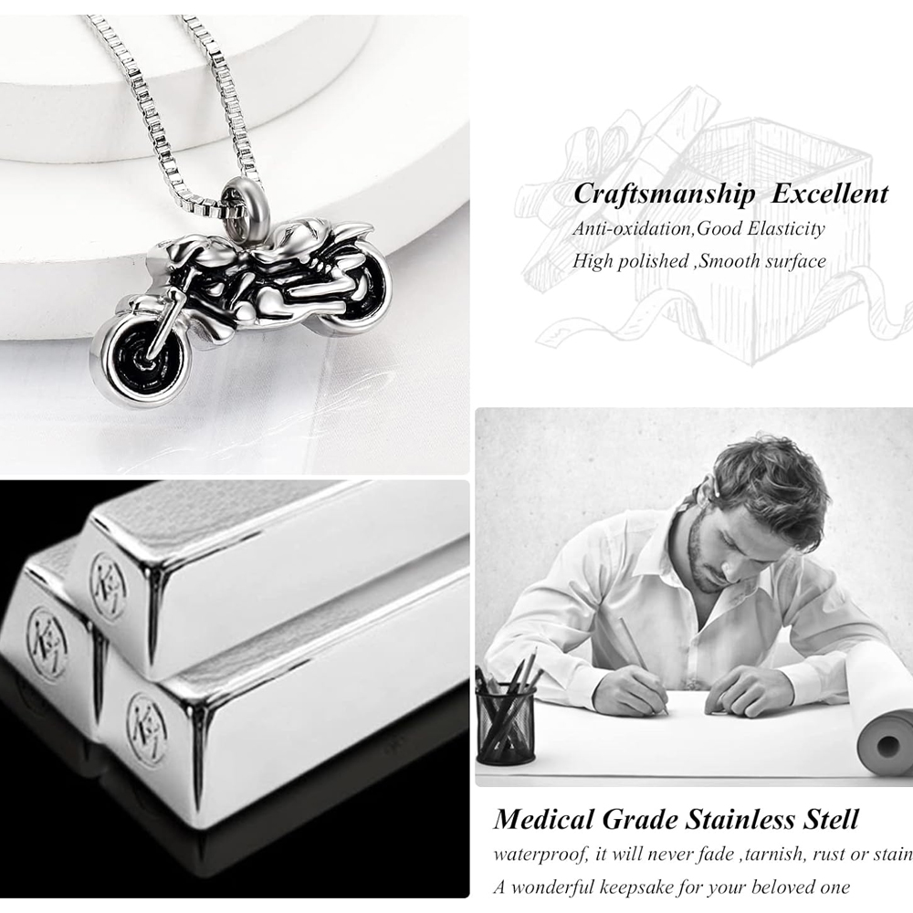 Motorcycle Urn Necklace Cremation Jewelry for Ashes Motorbike Memorial Necklace - Picture 19 of 28