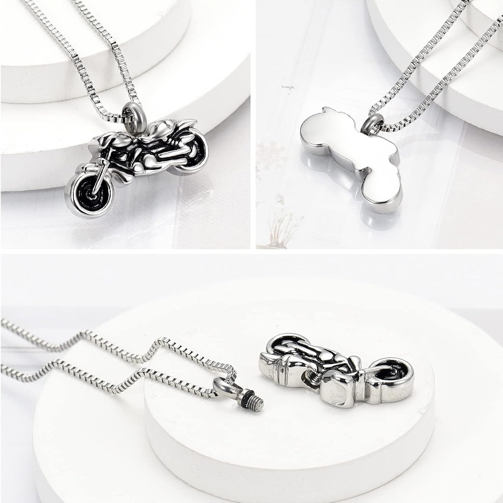 Motorcycle Urn Necklace Cremation Jewelry for Ashes Motorbike Memorial Necklace - Picture 20 of 28