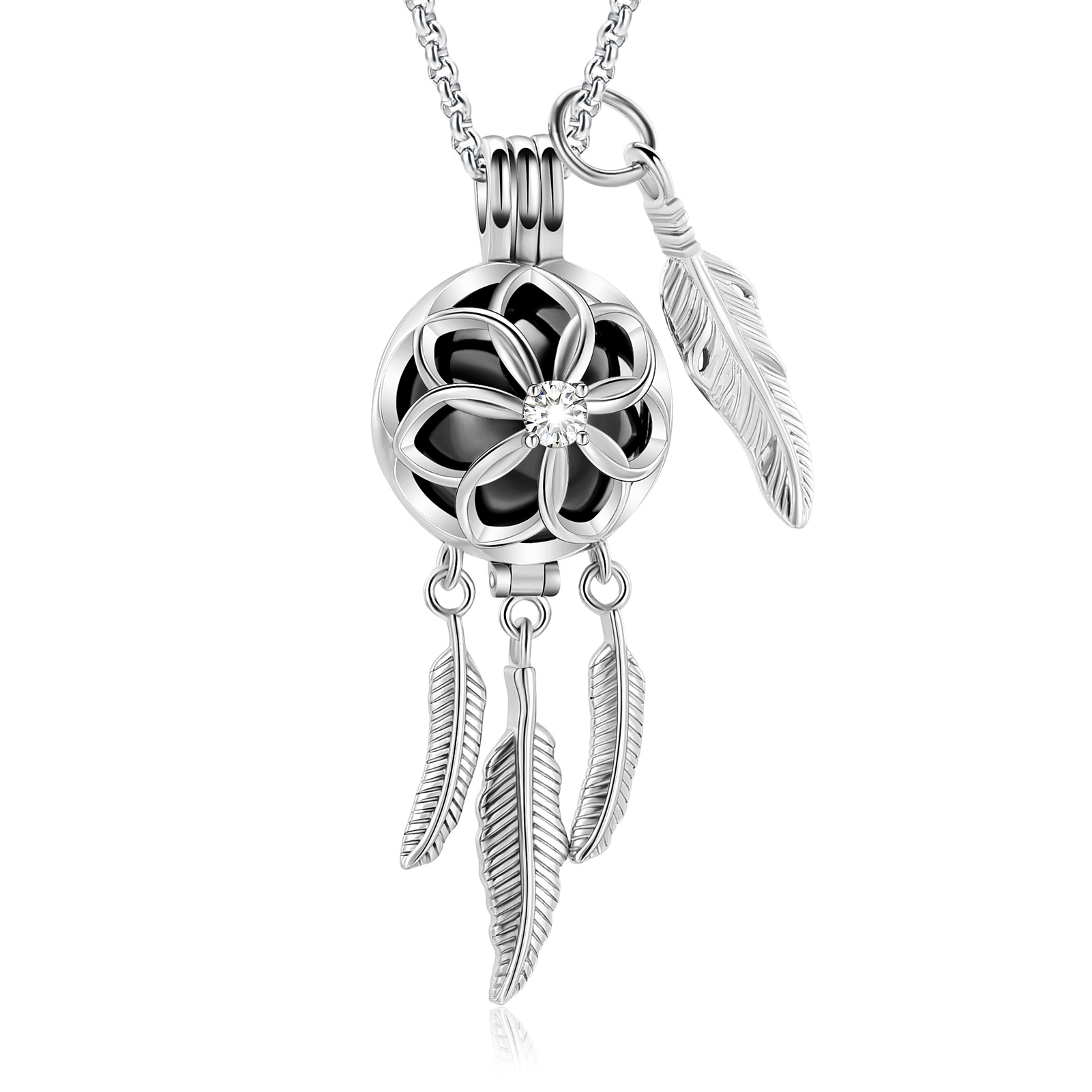 Dream Catcher Urn Necklace for Ashes Flower Feather Urn Pendant Cremation Gifts