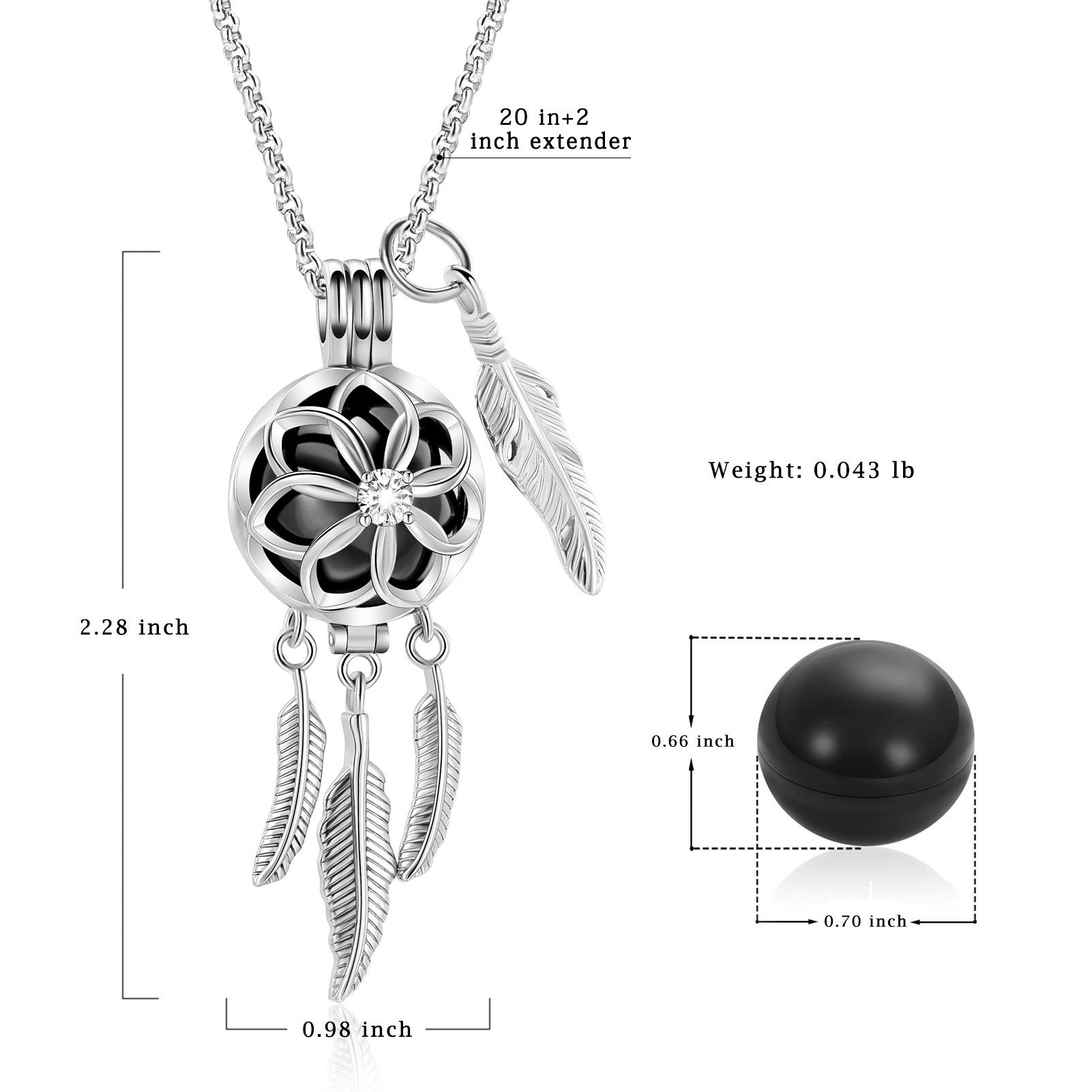 Dream Catcher Urn Necklace for Ashes Flower Feather Urn Pendant Cremation Gifts