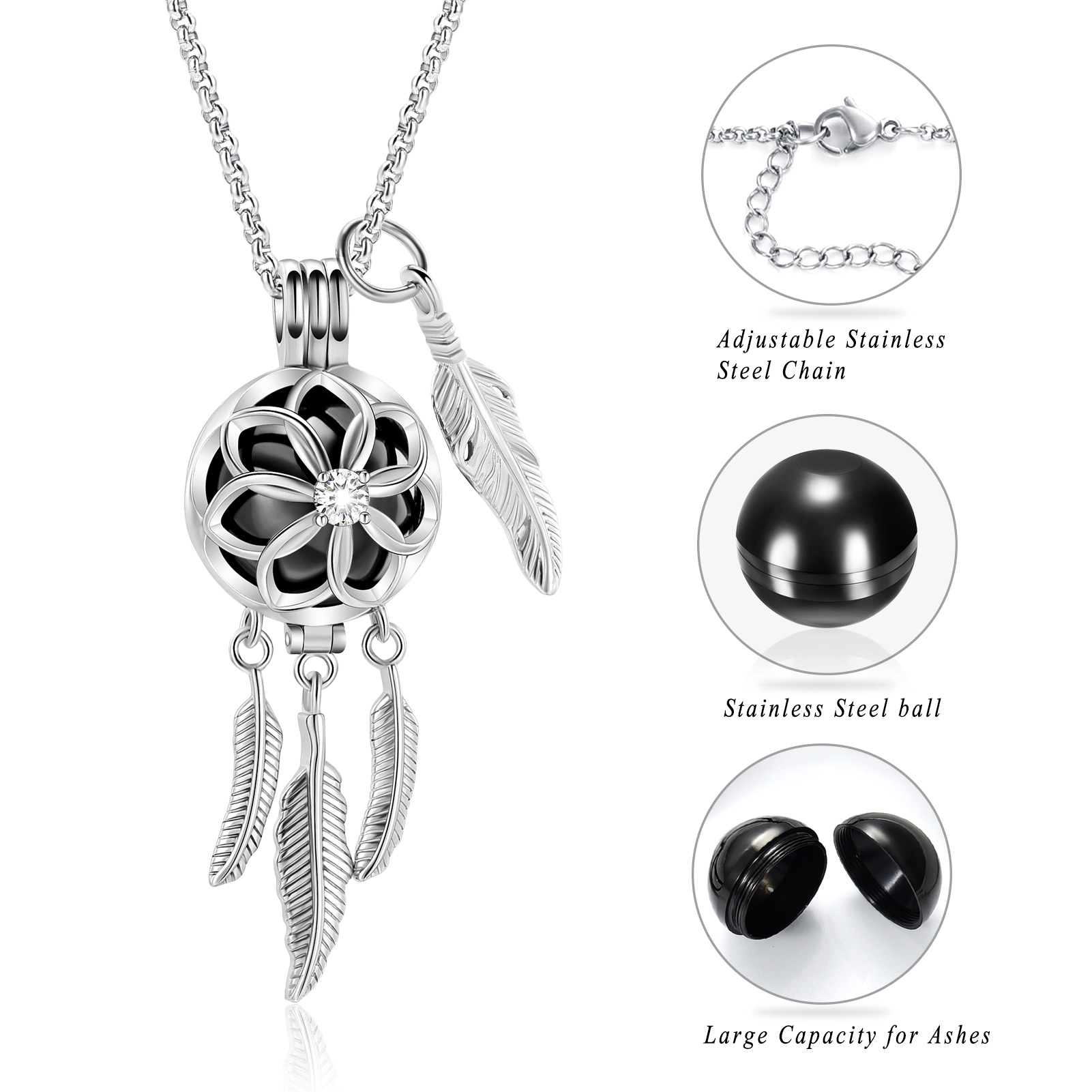 Dream Catcher Urn Necklace for Ashes Flower Feather Urn Pendant Cremation Gifts