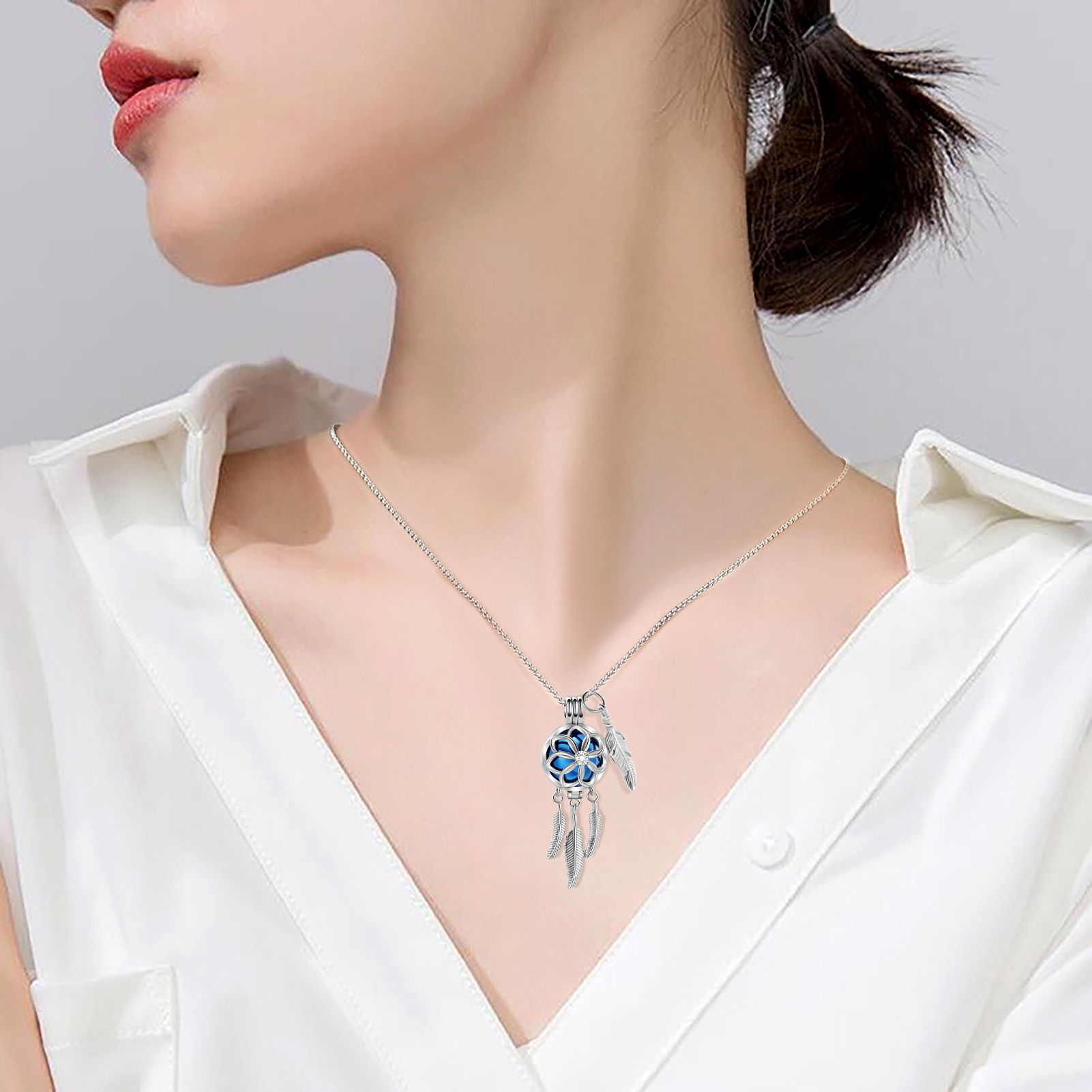 Dream Catcher Urn Necklace for Ashes Flower Feather Urn Pendant Cremation Gifts - Picture 23 of 56