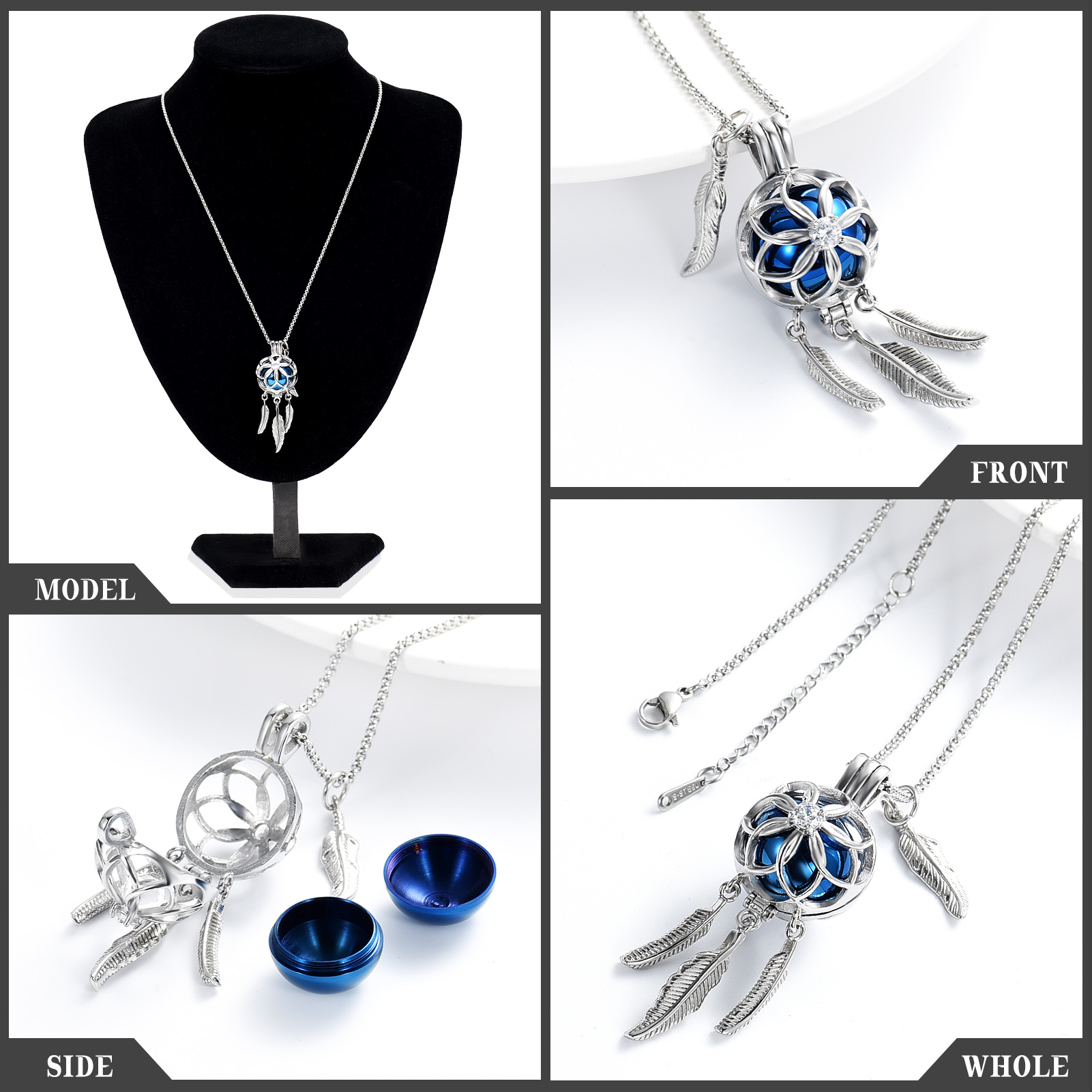Dream Catcher Urn Necklace for Ashes Flower Feather Urn Pendant Cremation Gifts - Picture 24 of 56
