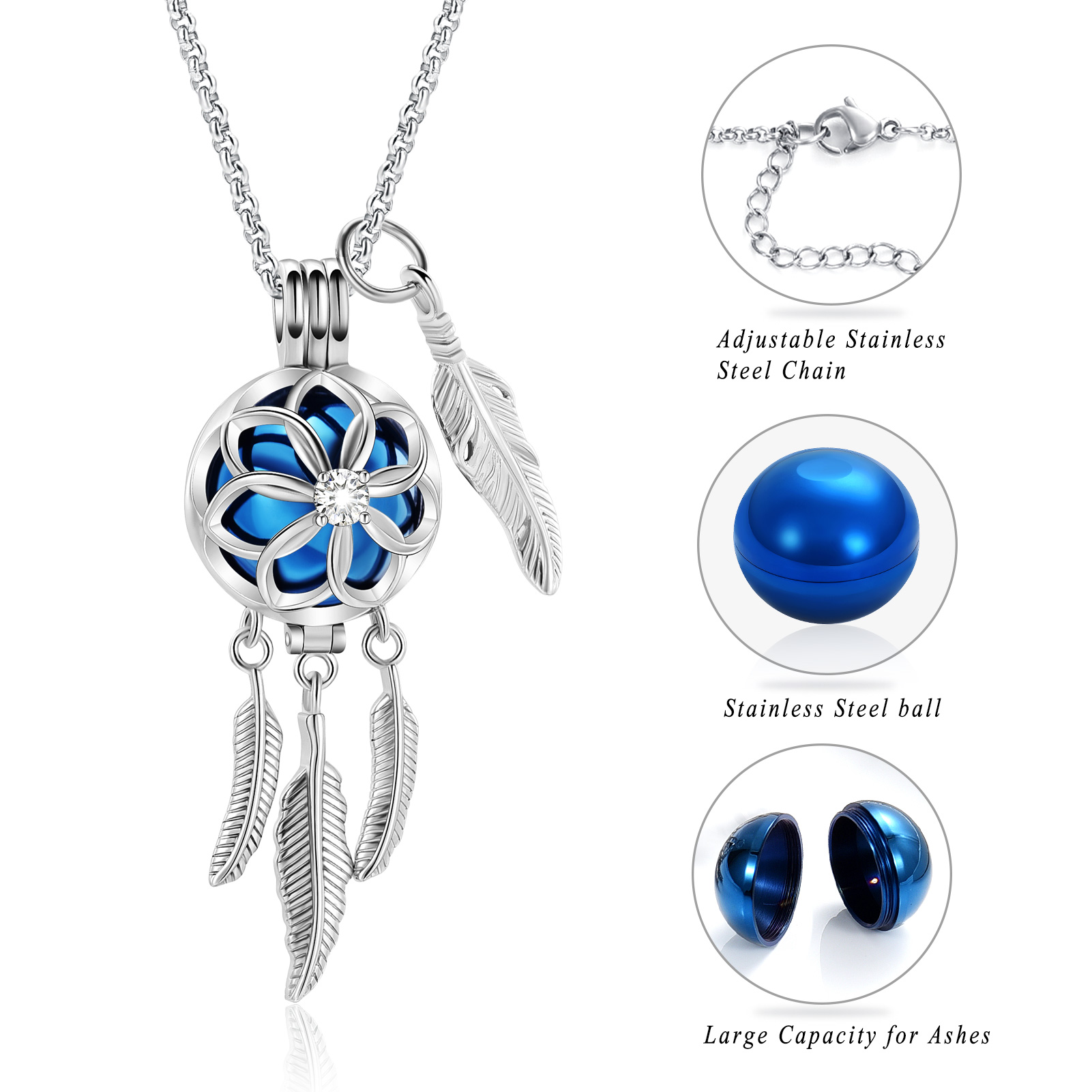 Dream Catcher Urn Necklace for Ashes Flower Feather Urn Pendant Cremation Gifts - Picture 25 of 56