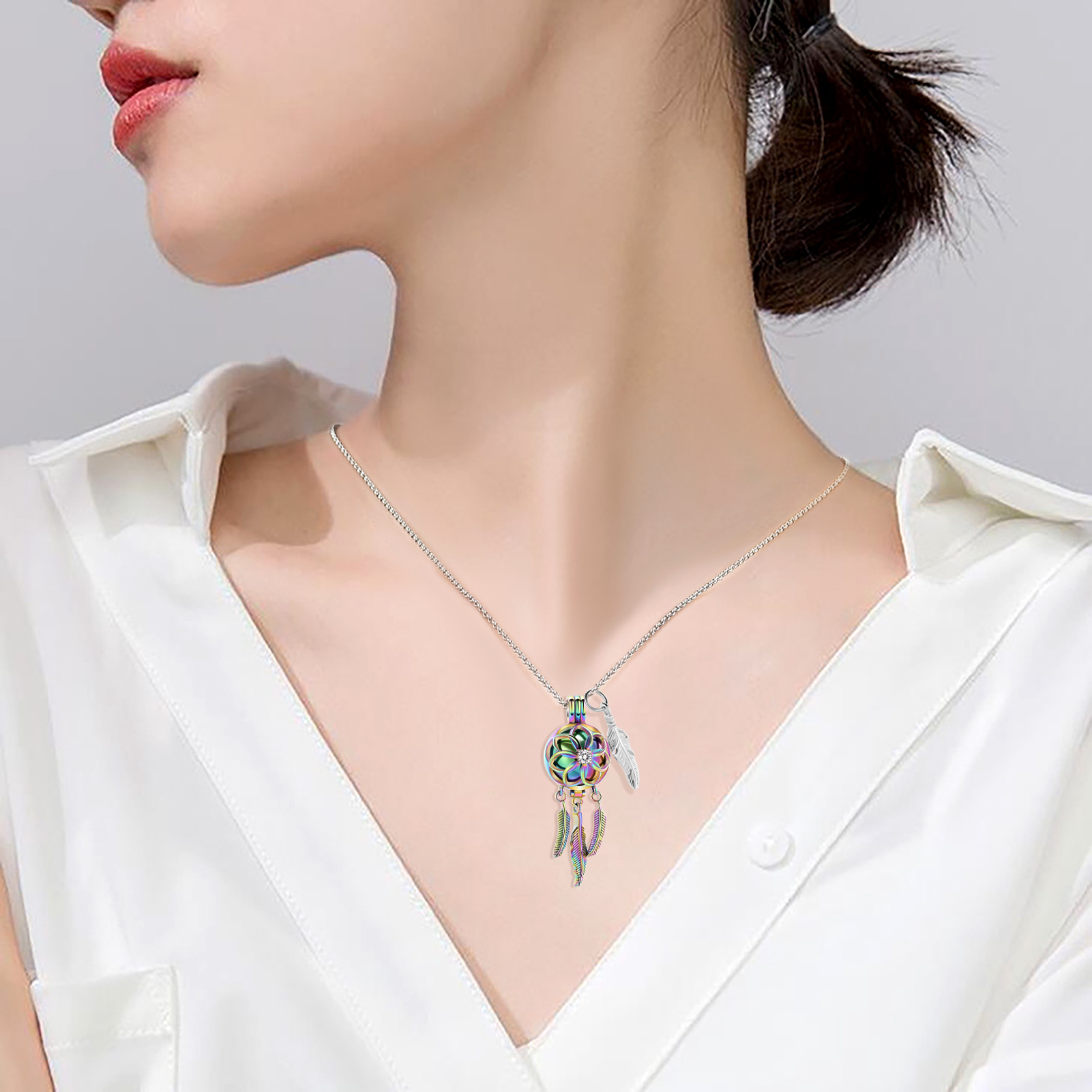 Dream Catcher Urn Necklace for Ashes Flower Feather Urn Pendant Cremation Gifts - Picture 32 of 56