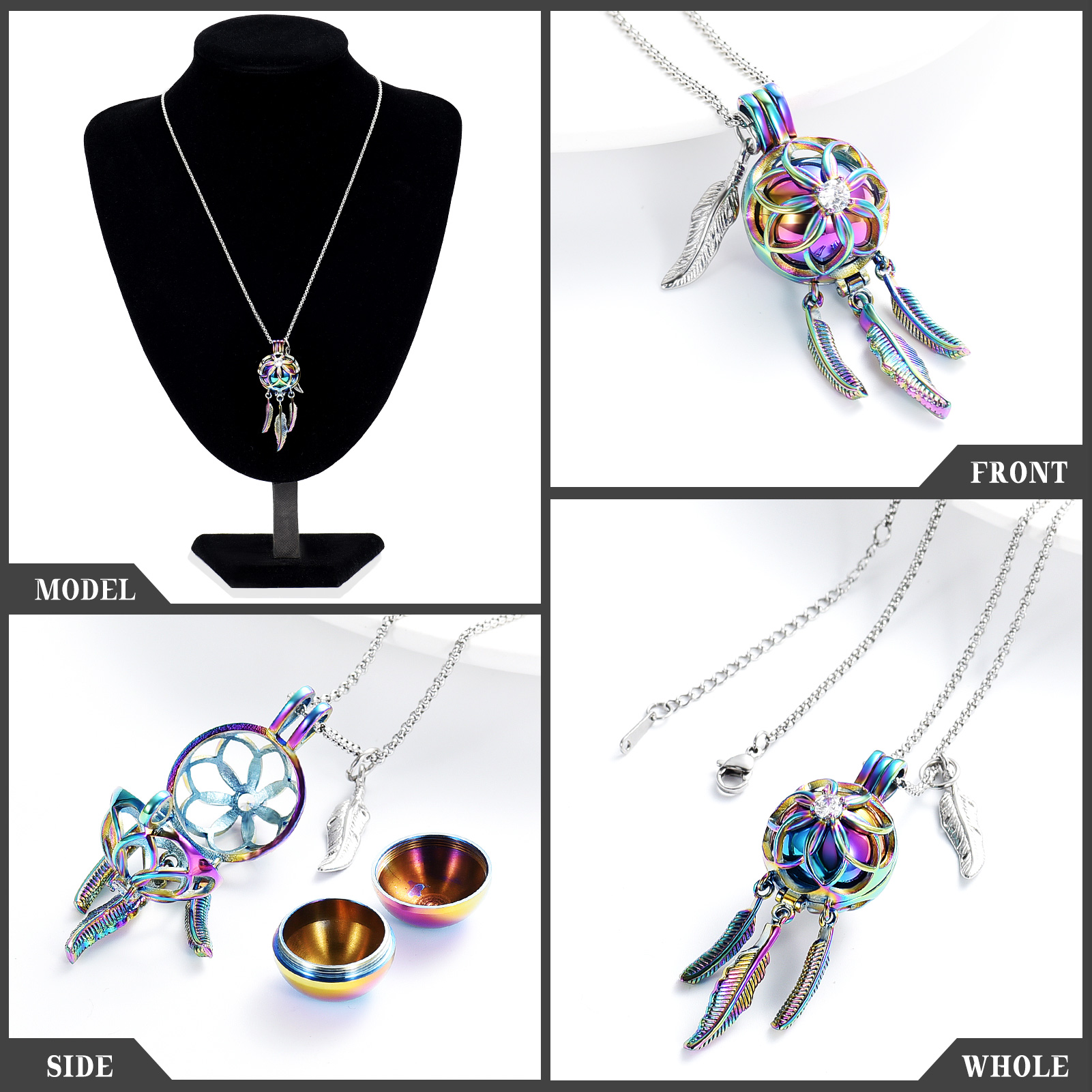 Dream Catcher Urn Necklace for Ashes Flower Feather Urn Pendant Cremation Gifts - Picture 33 of 56
