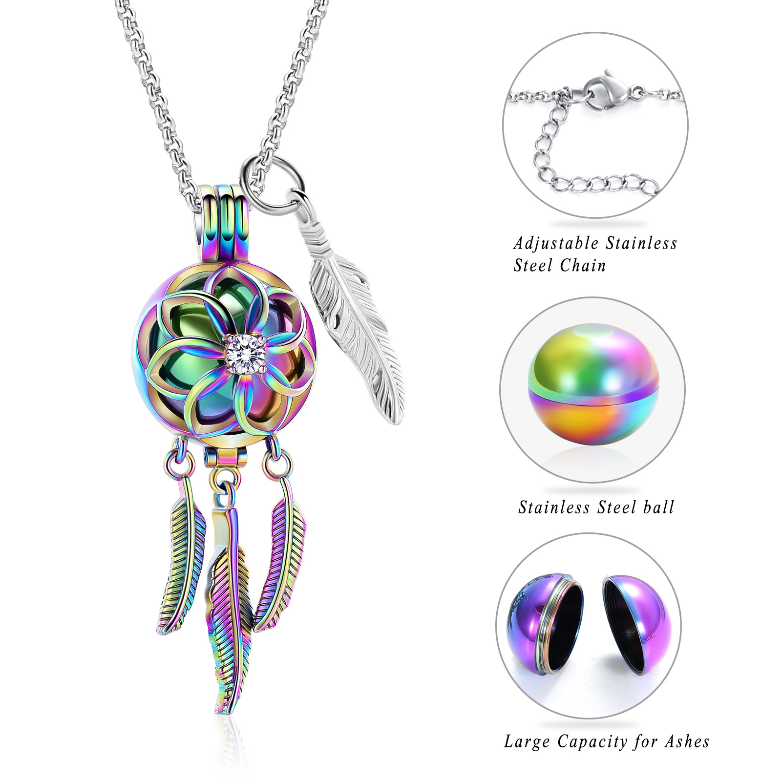 Dream Catcher Urn Necklace for Ashes Flower Feather Urn Pendant Cremation Gifts - Picture 34 of 56