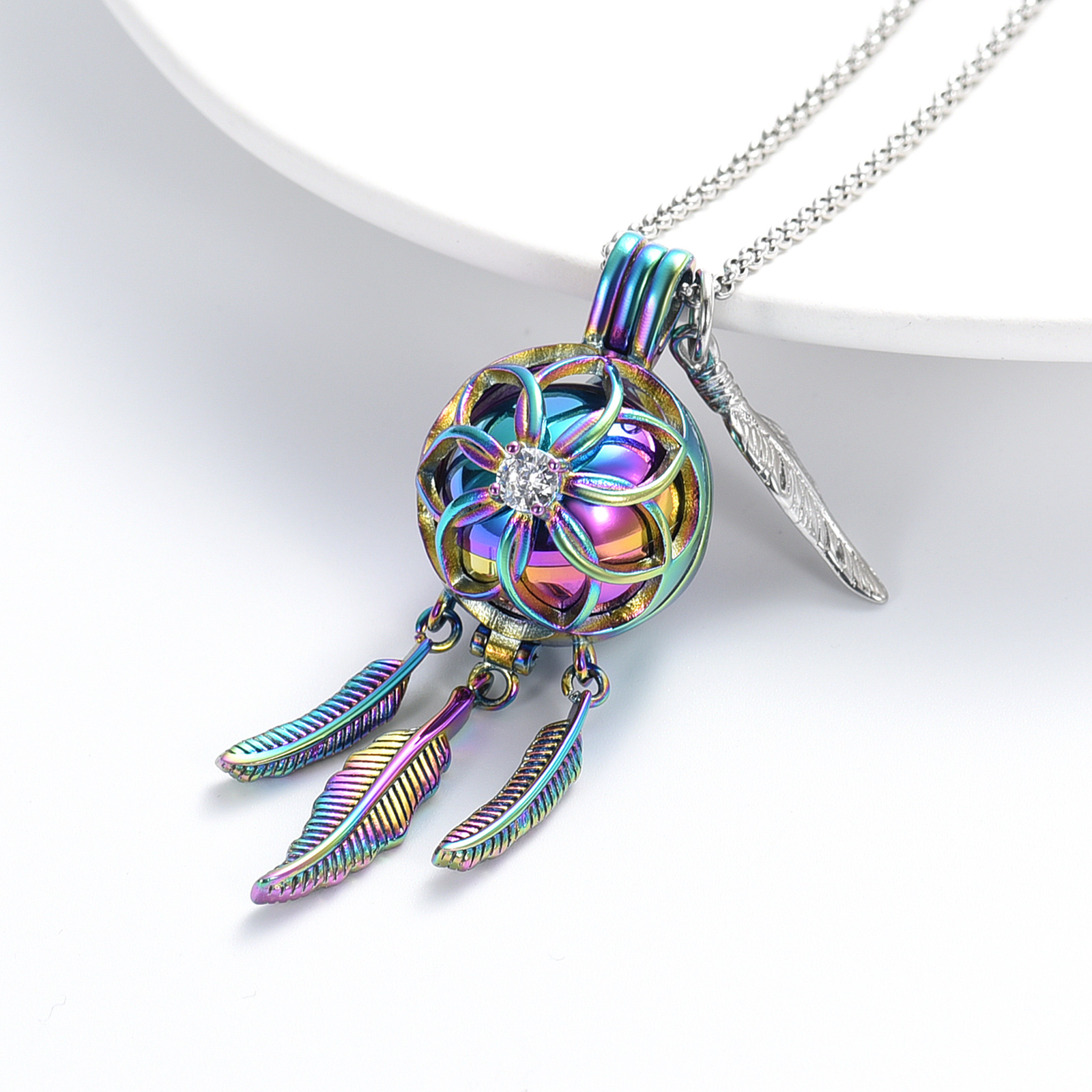 Dream Catcher Urn Necklace for Ashes Flower Feather Urn Pendant Cremation Gifts - Picture 35 of 56