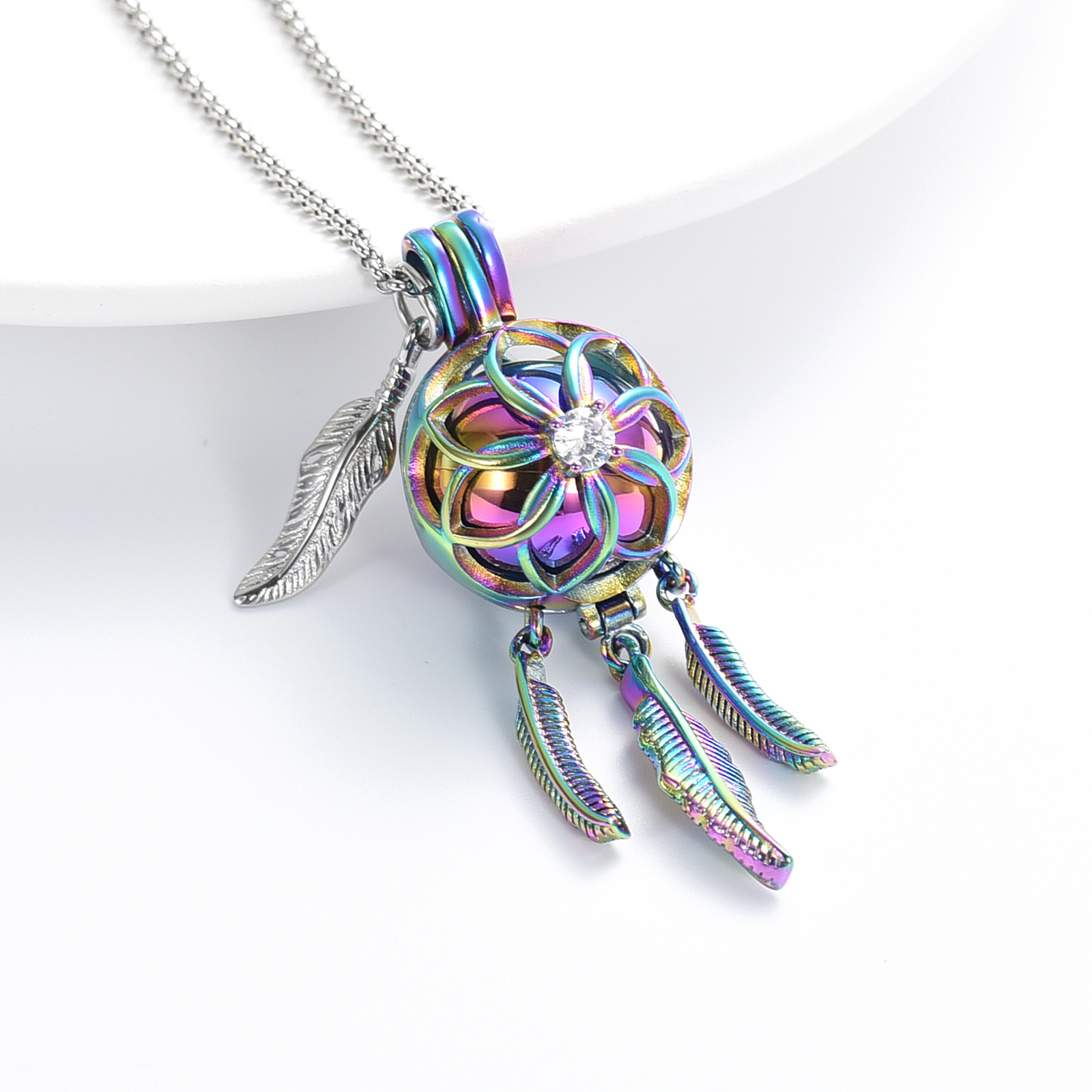Dream Catcher Urn Necklace for Ashes Flower Feather Urn Pendant Cremation Gifts - Picture 36 of 56