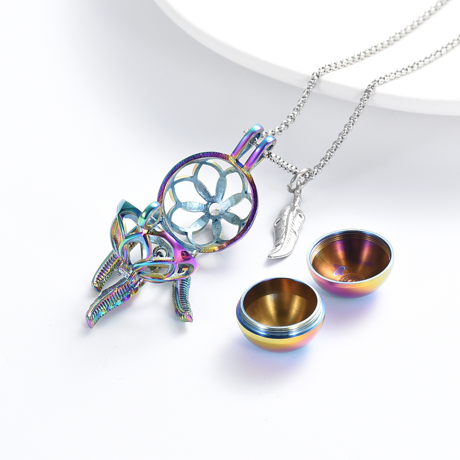 Dream Catcher Urn Necklace for Ashes Flower Feather Urn Pendant Cremation Gifts - Picture 37 of 56