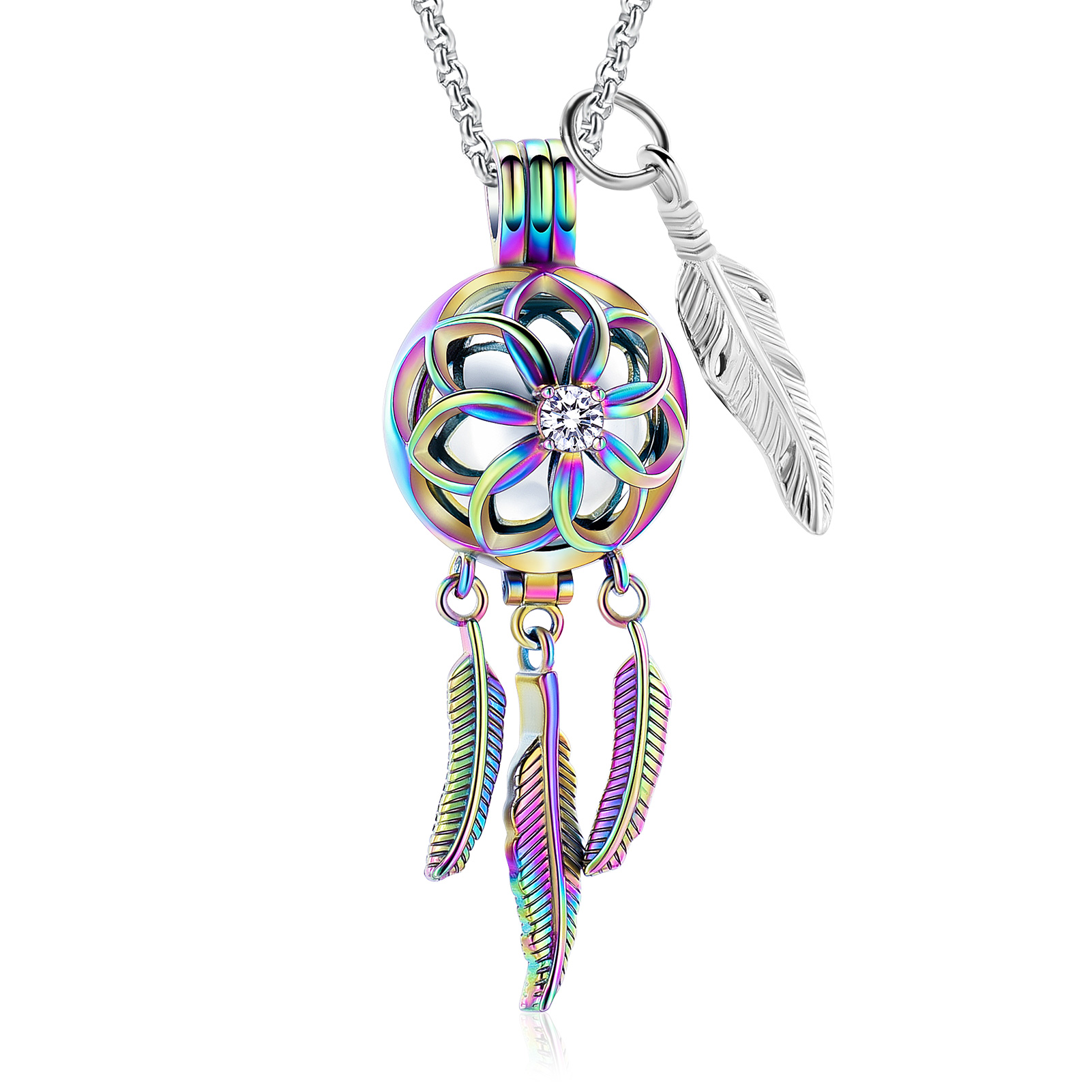 Dream Catcher Urn Necklace for Ashes Flower Feather Urn Pendant Cremation Gifts - Picture 39 of 56