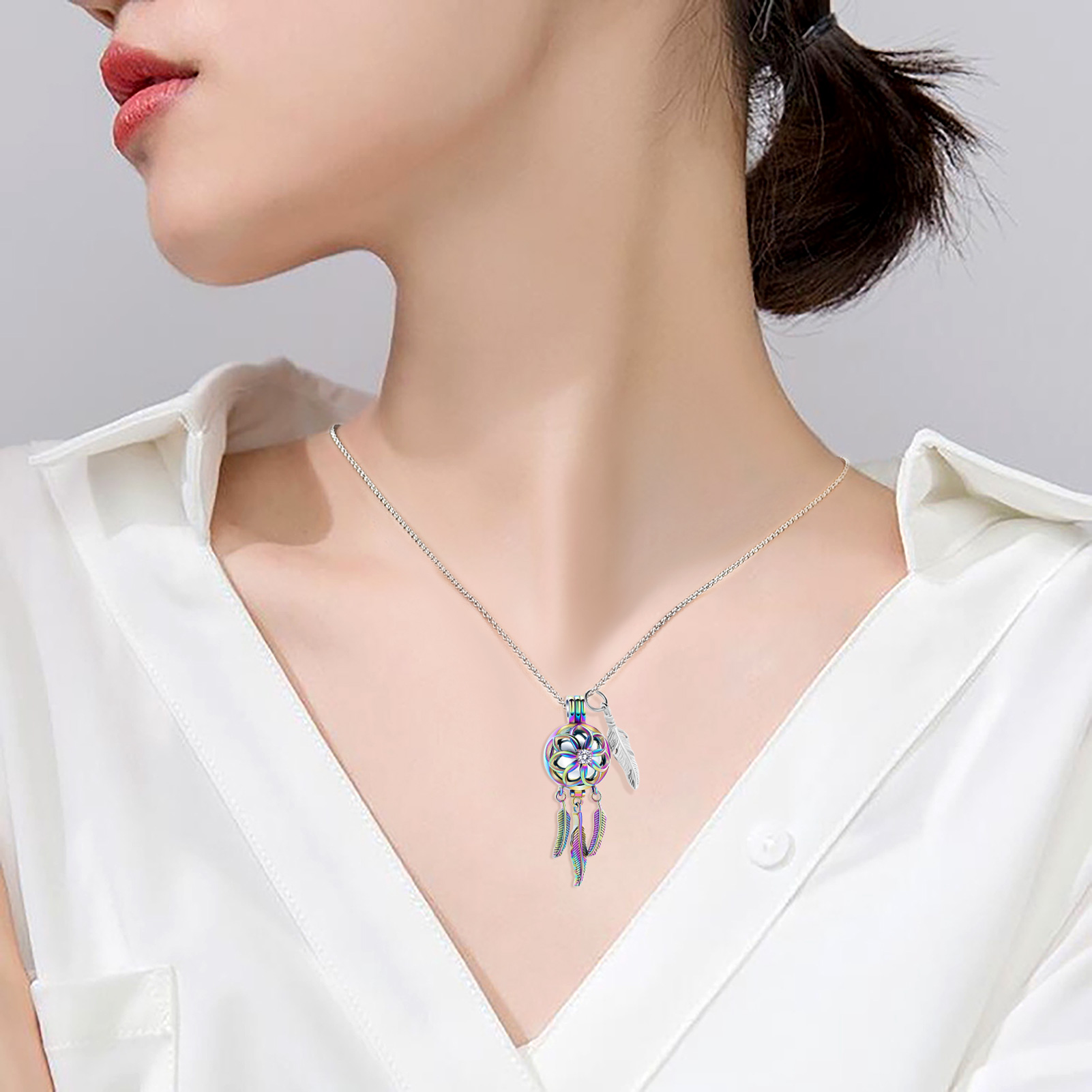 Dream Catcher Urn Necklace for Ashes Flower Feather Urn Pendant Cremation Gifts - Picture 41 of 56