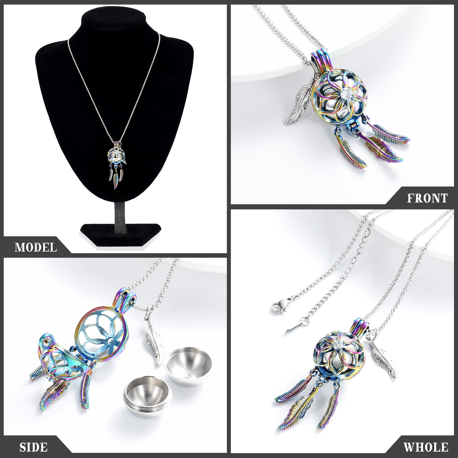 Dream Catcher Urn Necklace for Ashes Flower Feather Urn Pendant Cremation Gifts - Picture 42 of 56