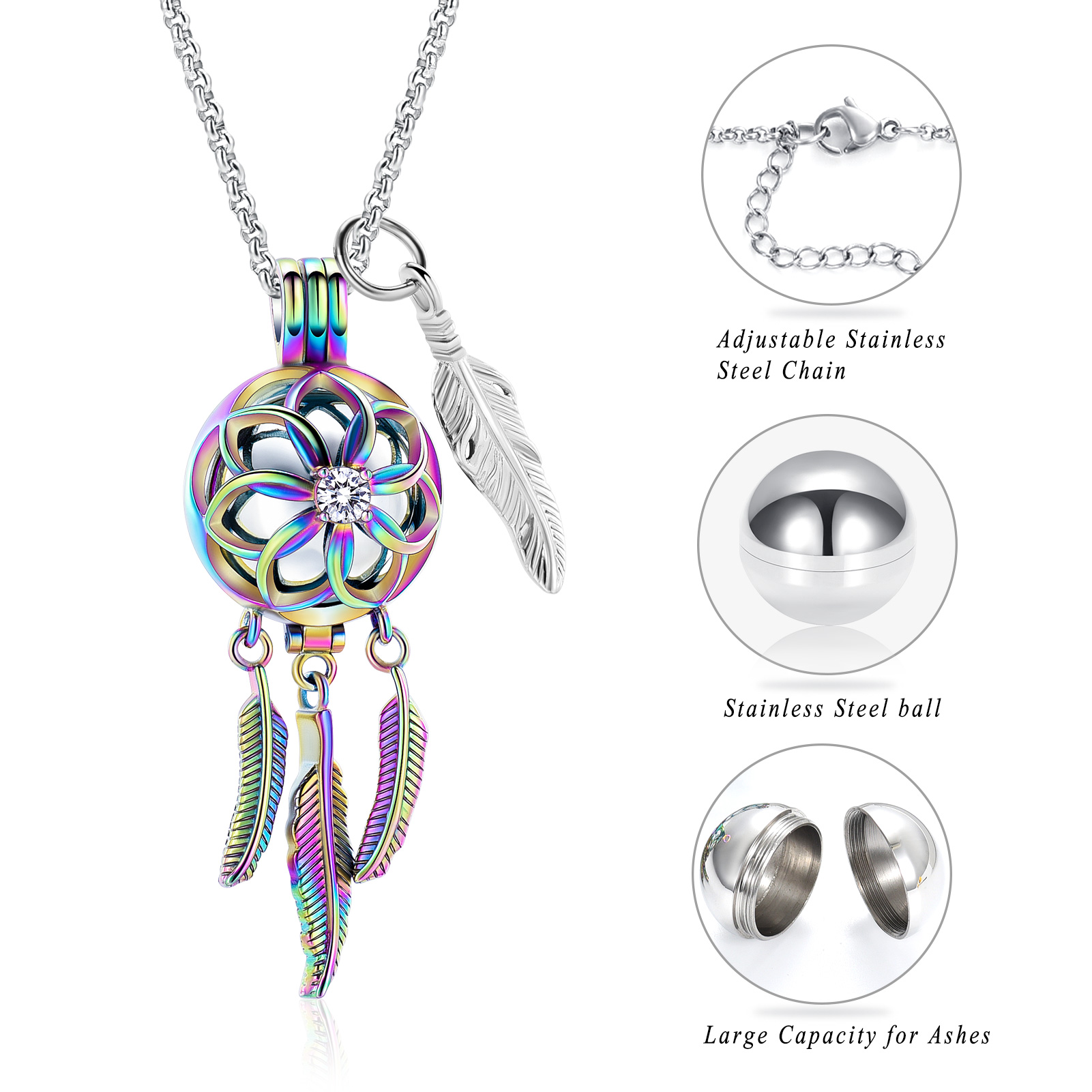 Dream Catcher Urn Necklace for Ashes Flower Feather Urn Pendant Cremation Gifts - Picture 43 of 56